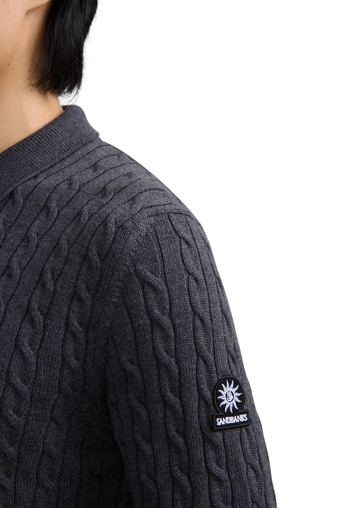Merino Wool Cable Knit Polo Shirt - Anthracite