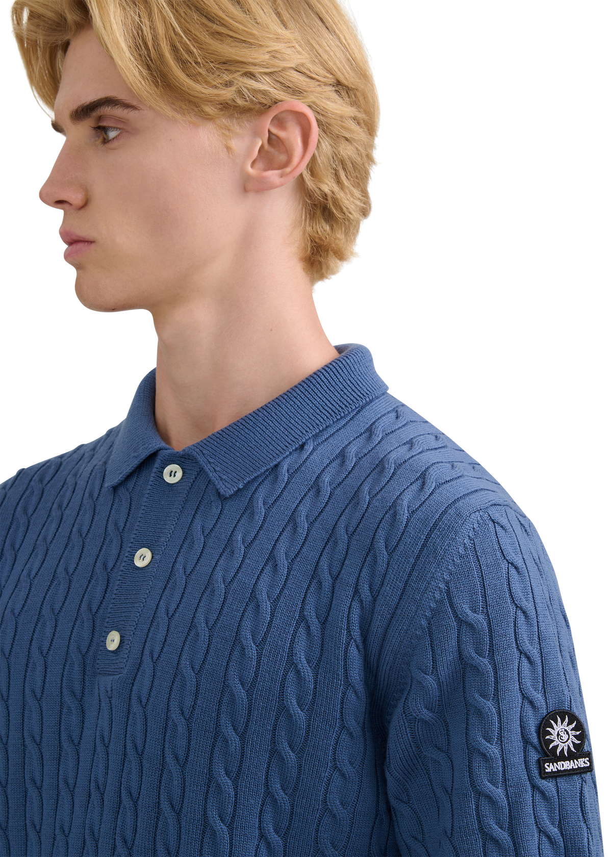 Merino Cable Knit Polo Shirt - Teal