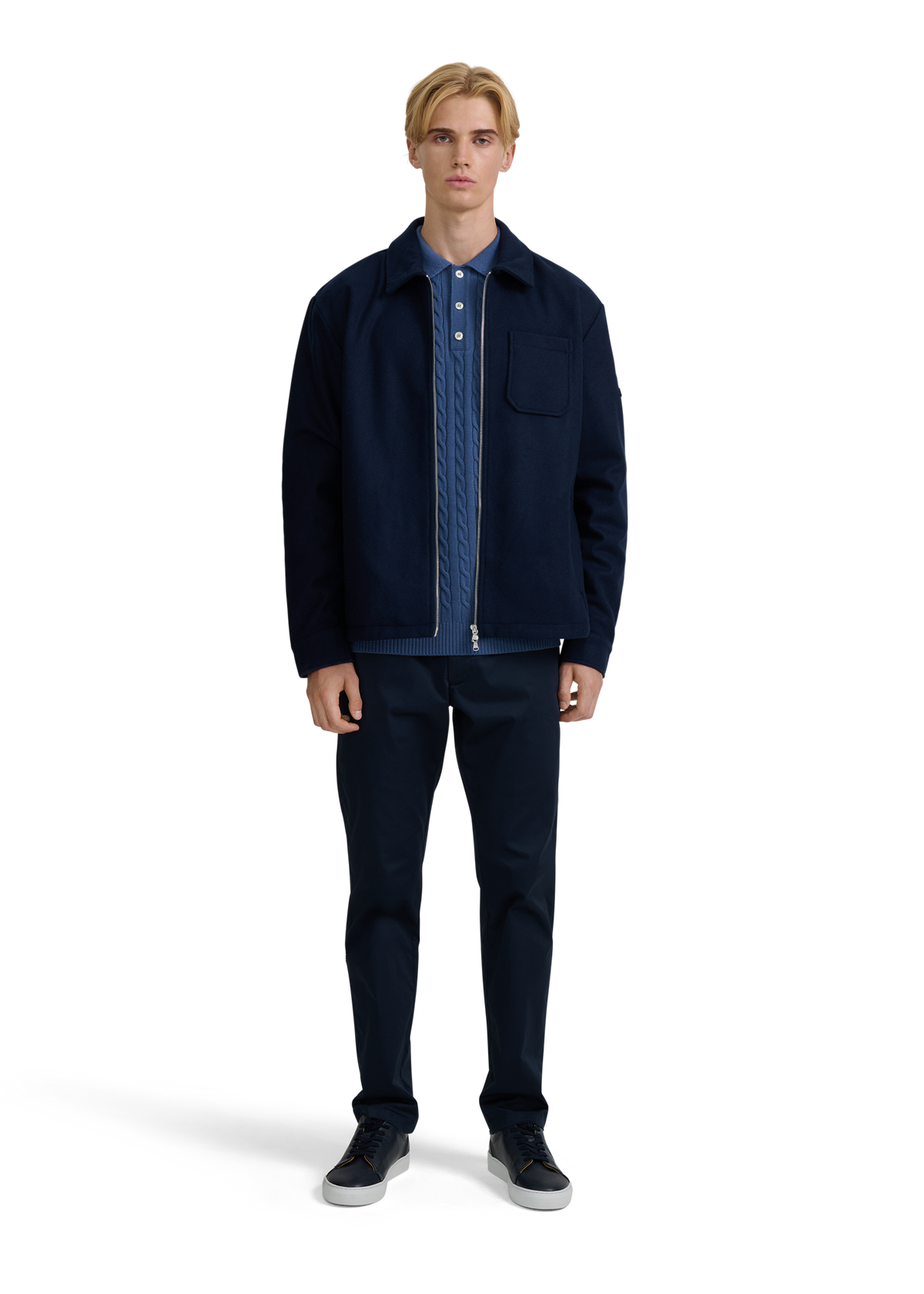 Merino Cable Knit Polo Shirt - Teal