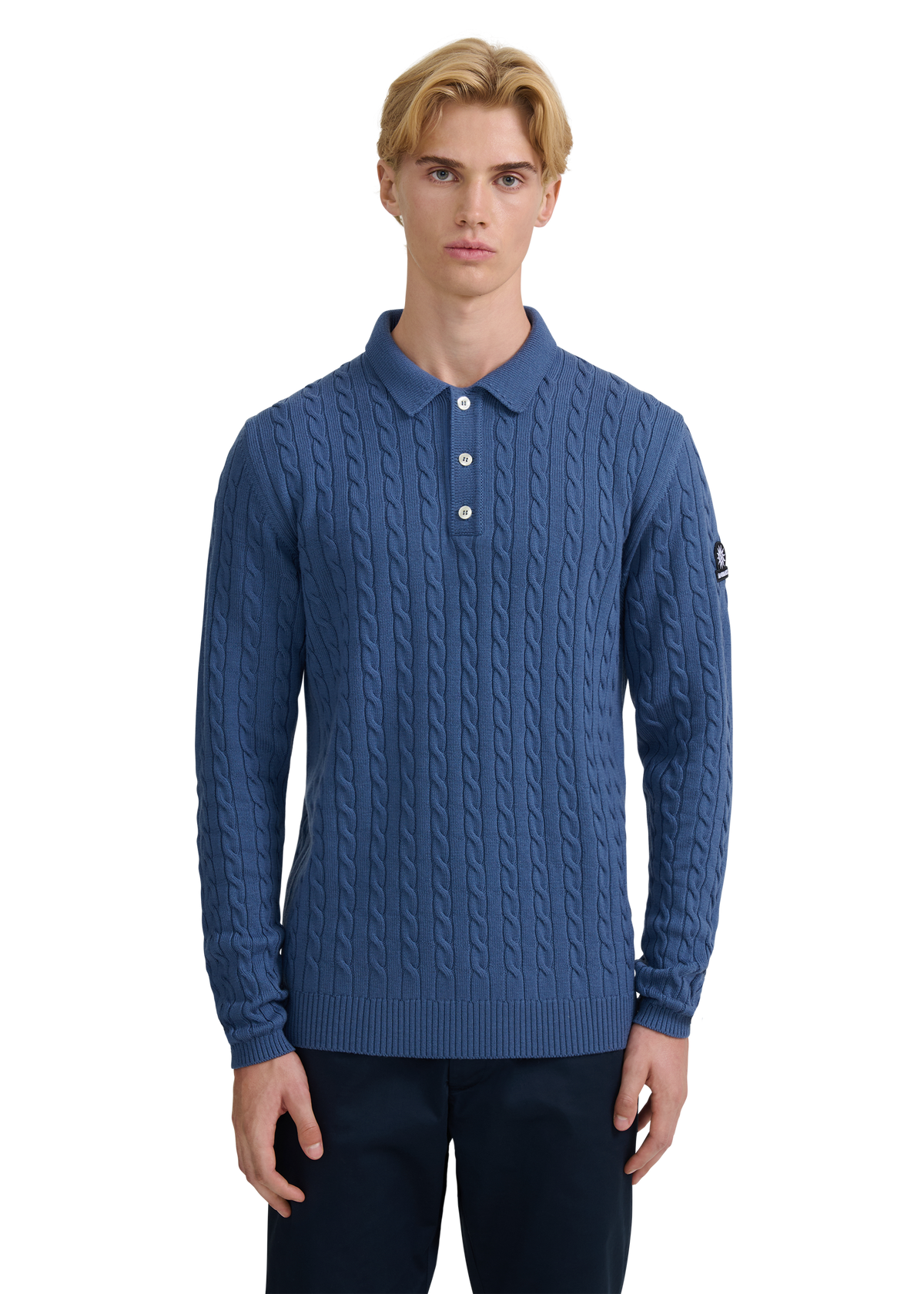 Merino Cable Knit Polo Shirt - Teal