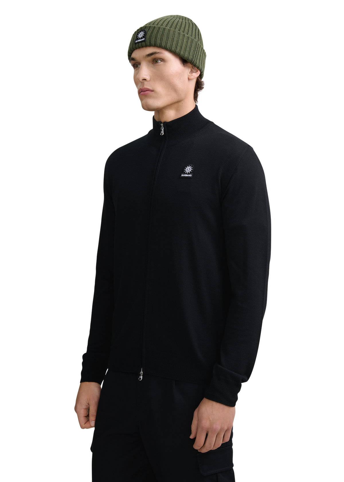 Merino Wool Full-Zip Cardigan - Black