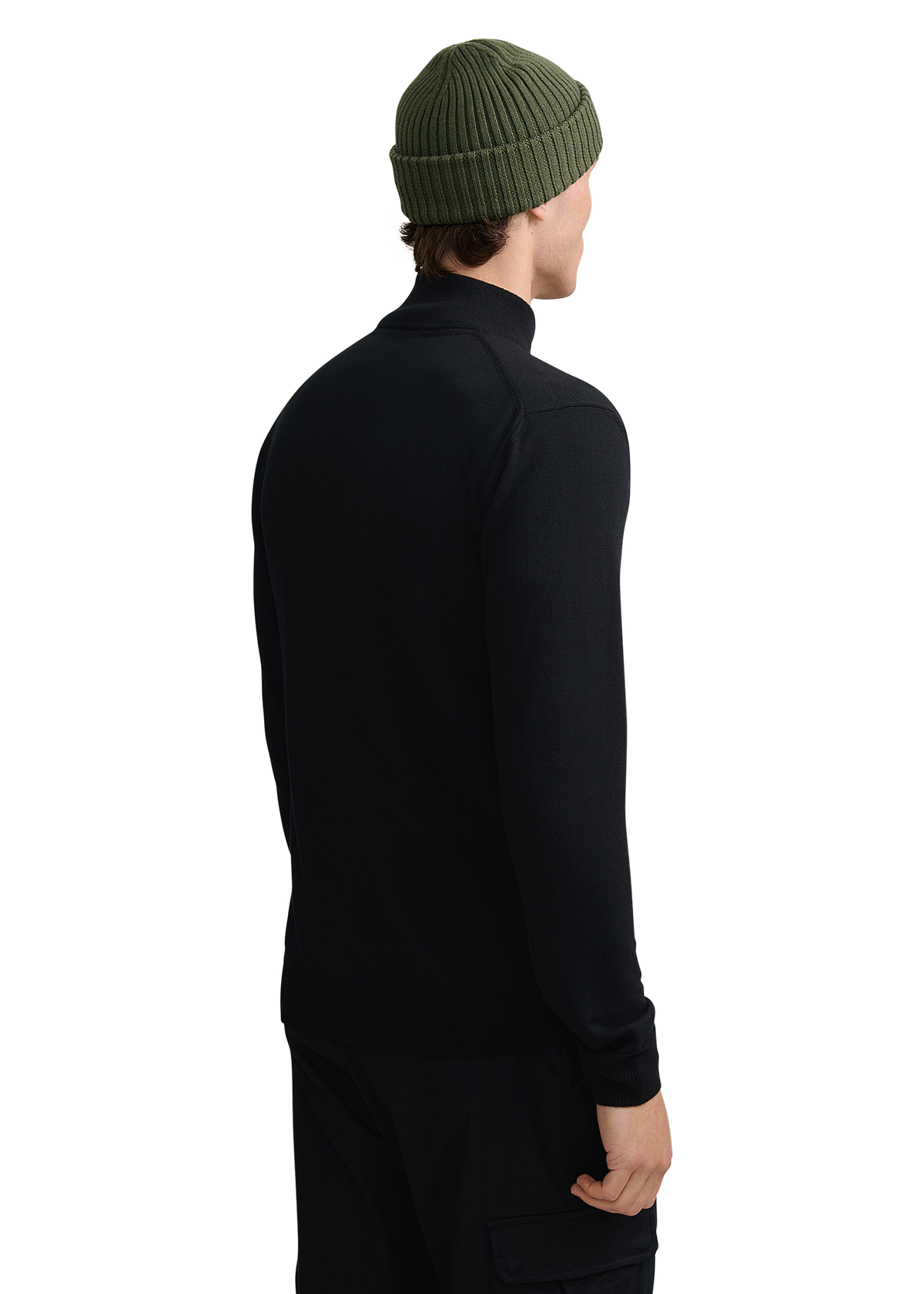 Merino Wool Full-Zip Cardigan - Black