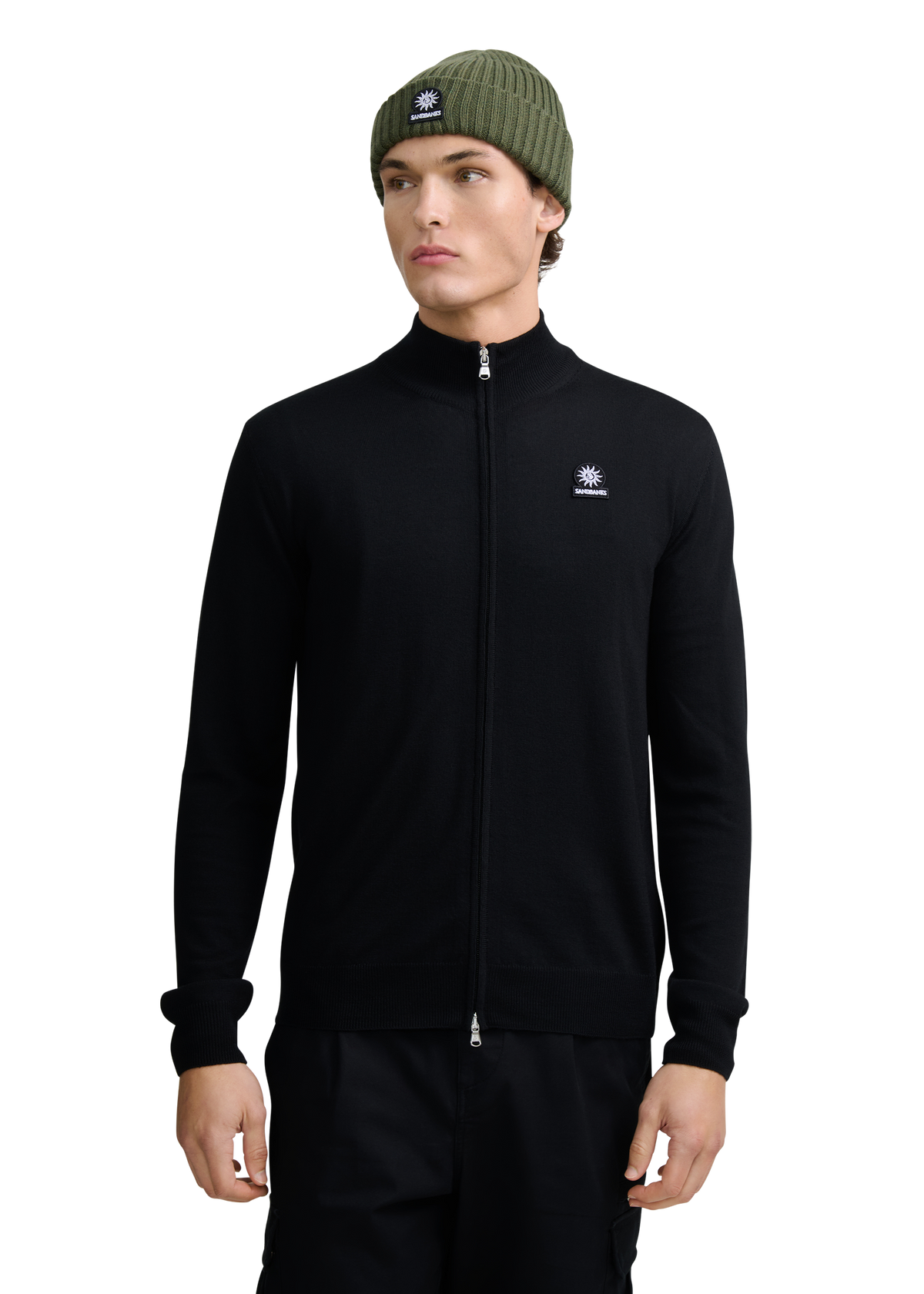 Merino Wool Full-Zip Cardigan - Black