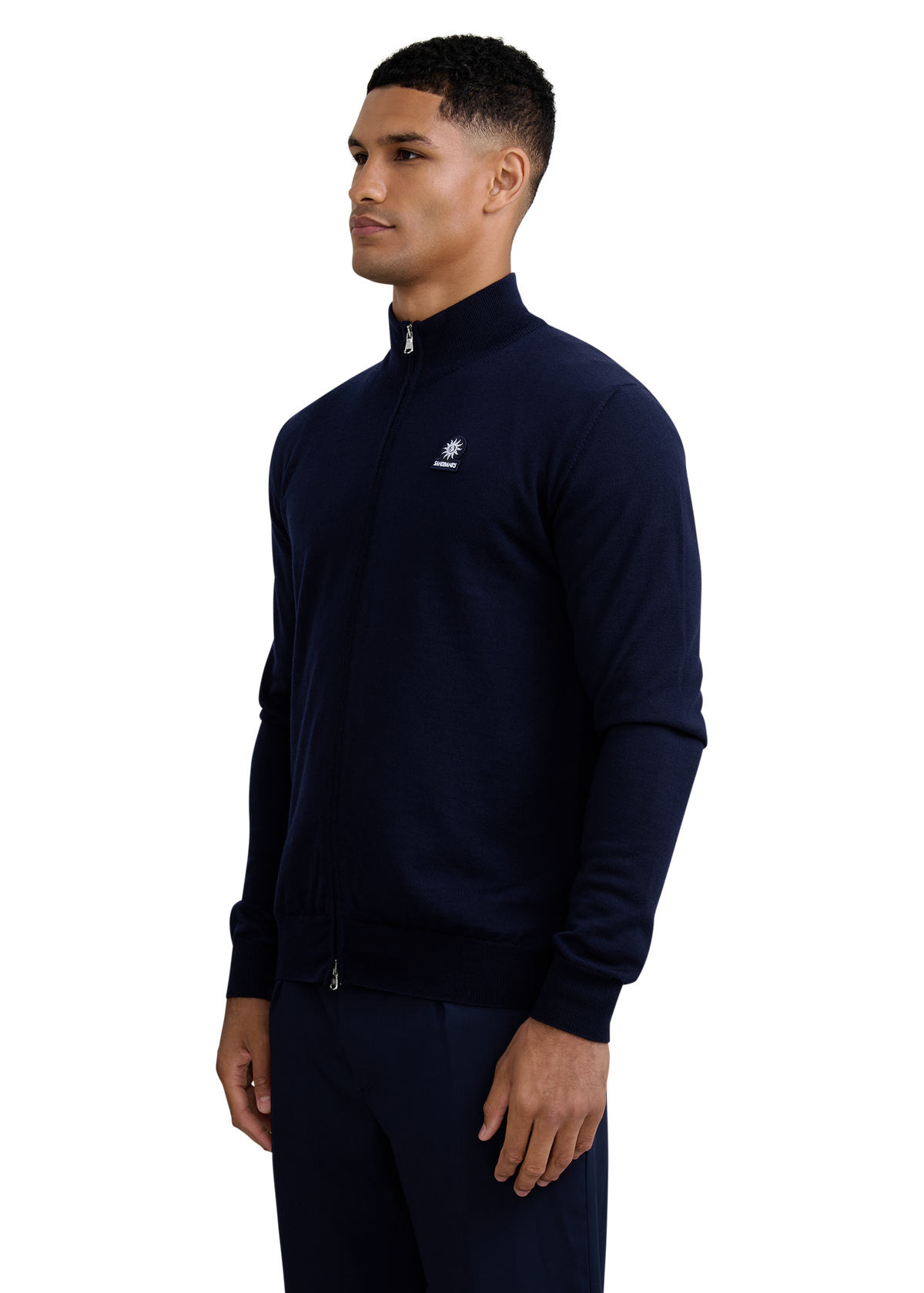 Merino Wool Full-Zip Cardigan - Navy