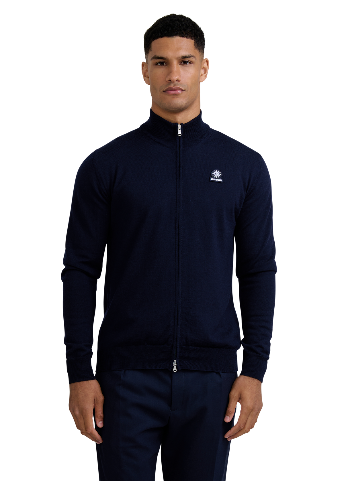 Merino Wool Full-Zip Cardigan - Navy