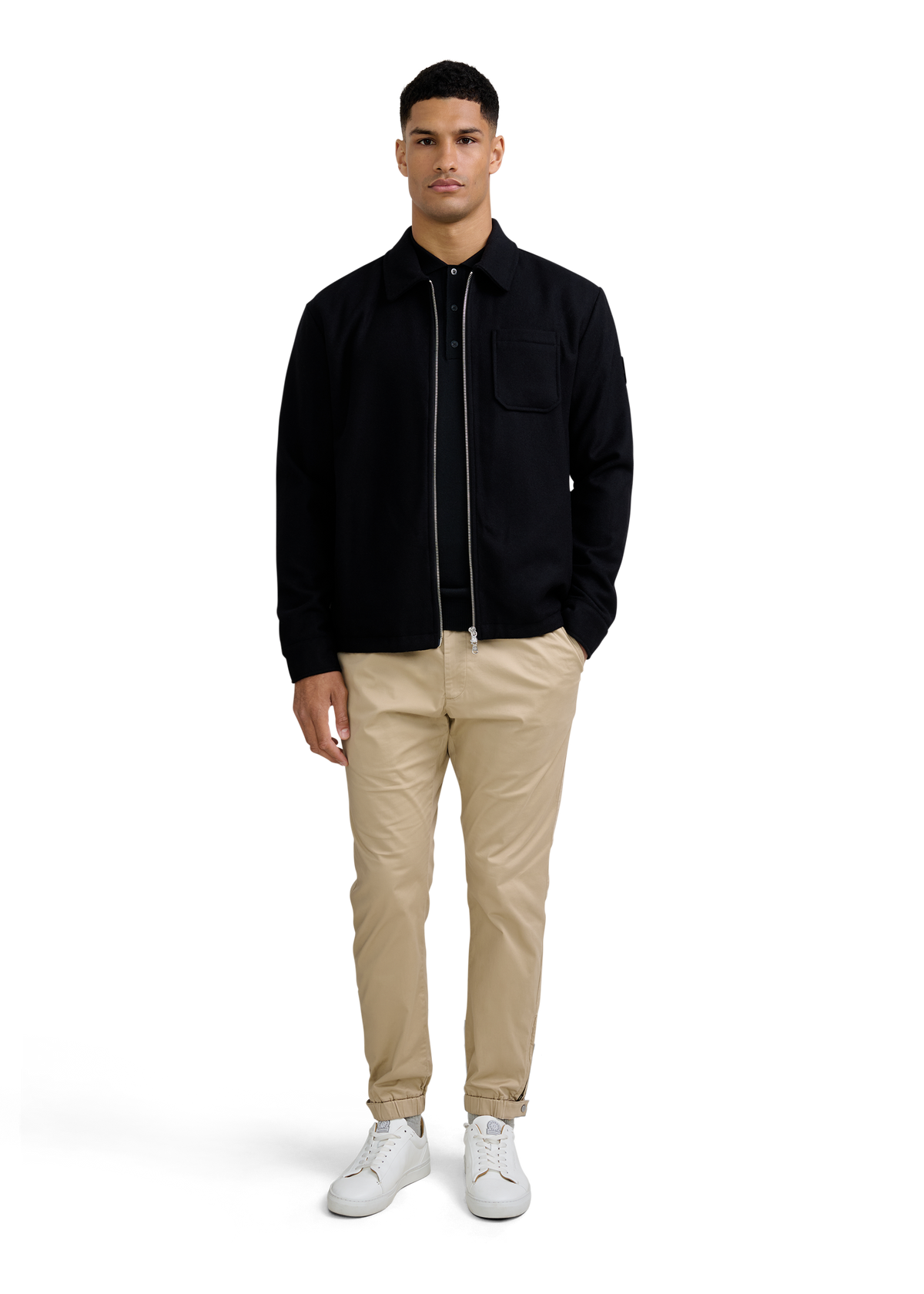 Merino Wool Short Sleeve Polo - Black