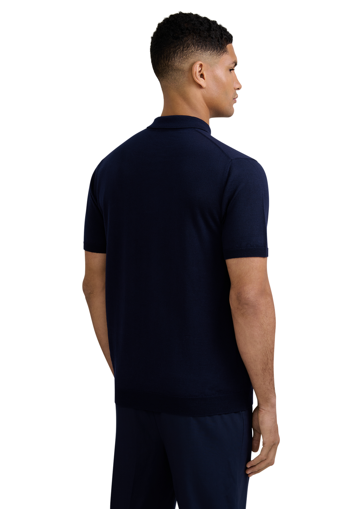 Merino Wool Short Sleeve Polo - Navy