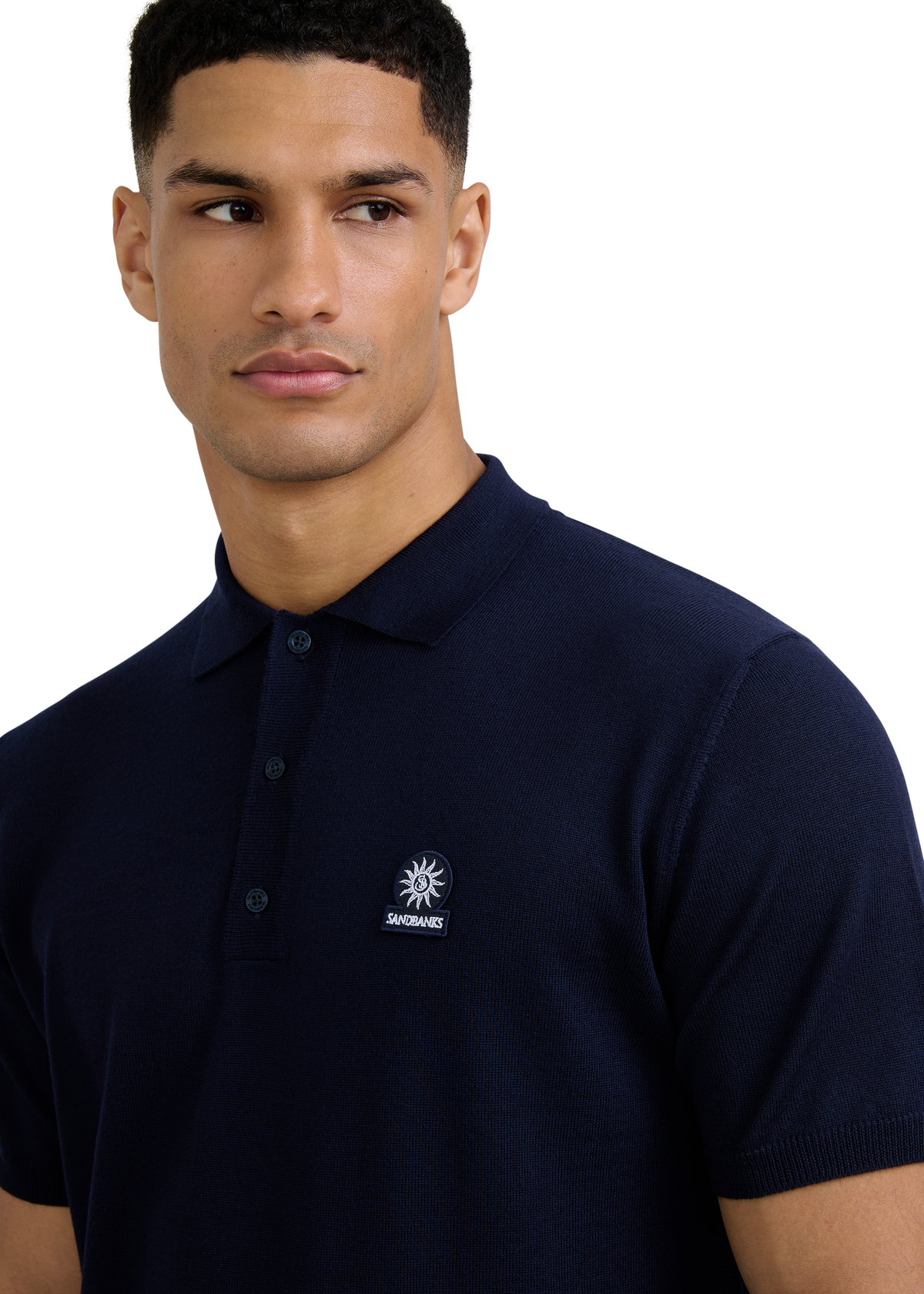Merino Wool Short Sleeve Polo - Navy