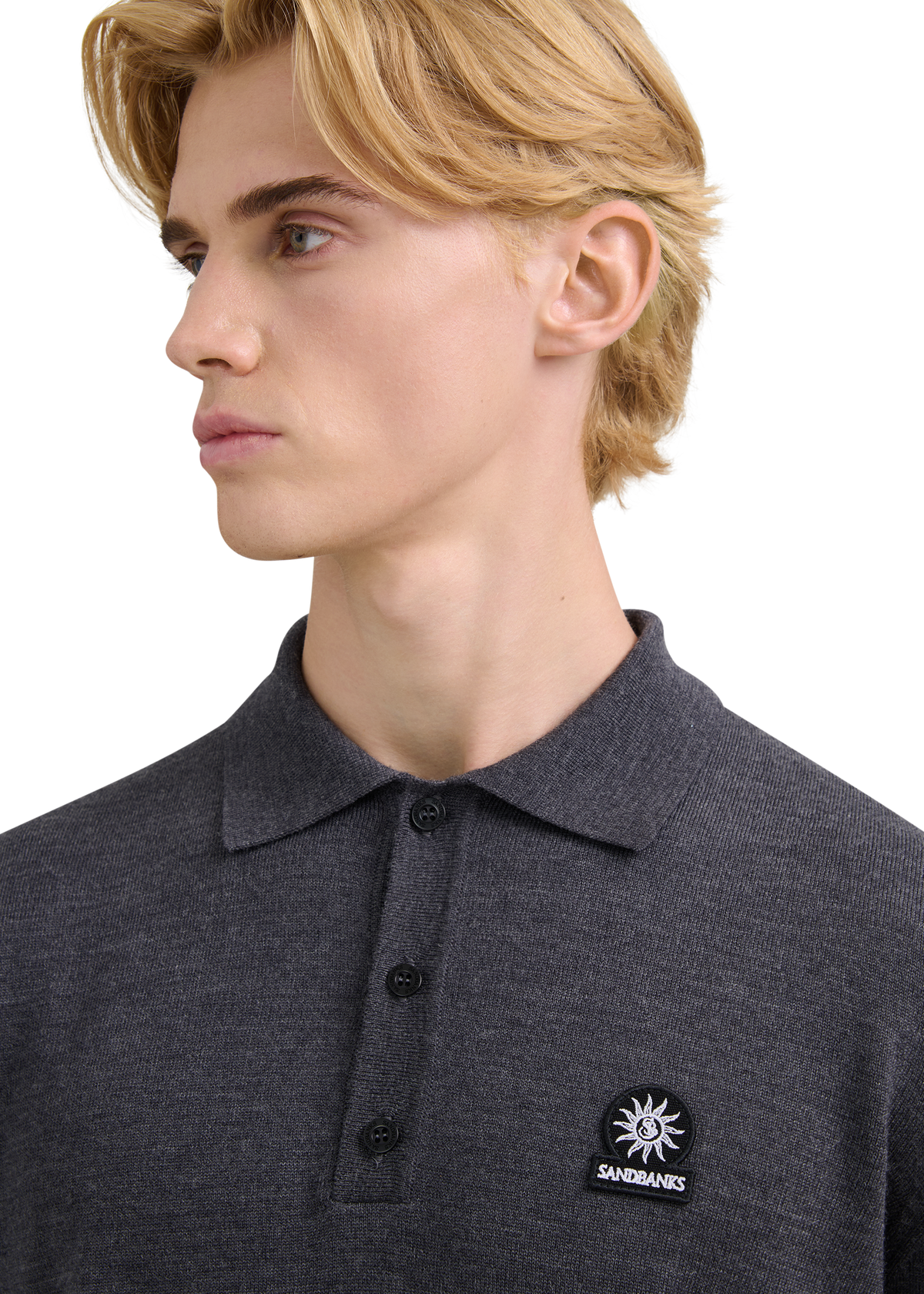 Merino Wool Button Polo Shirt - Anthracite