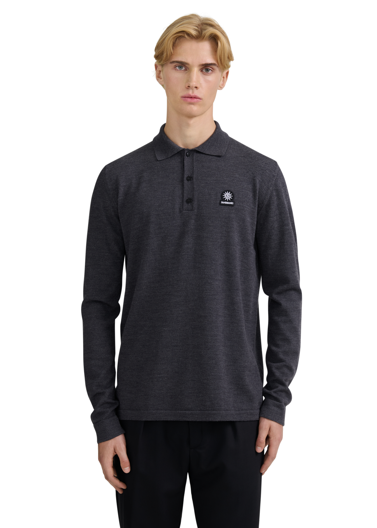 Merino Wool Button Polo Shirt - Anthracite
