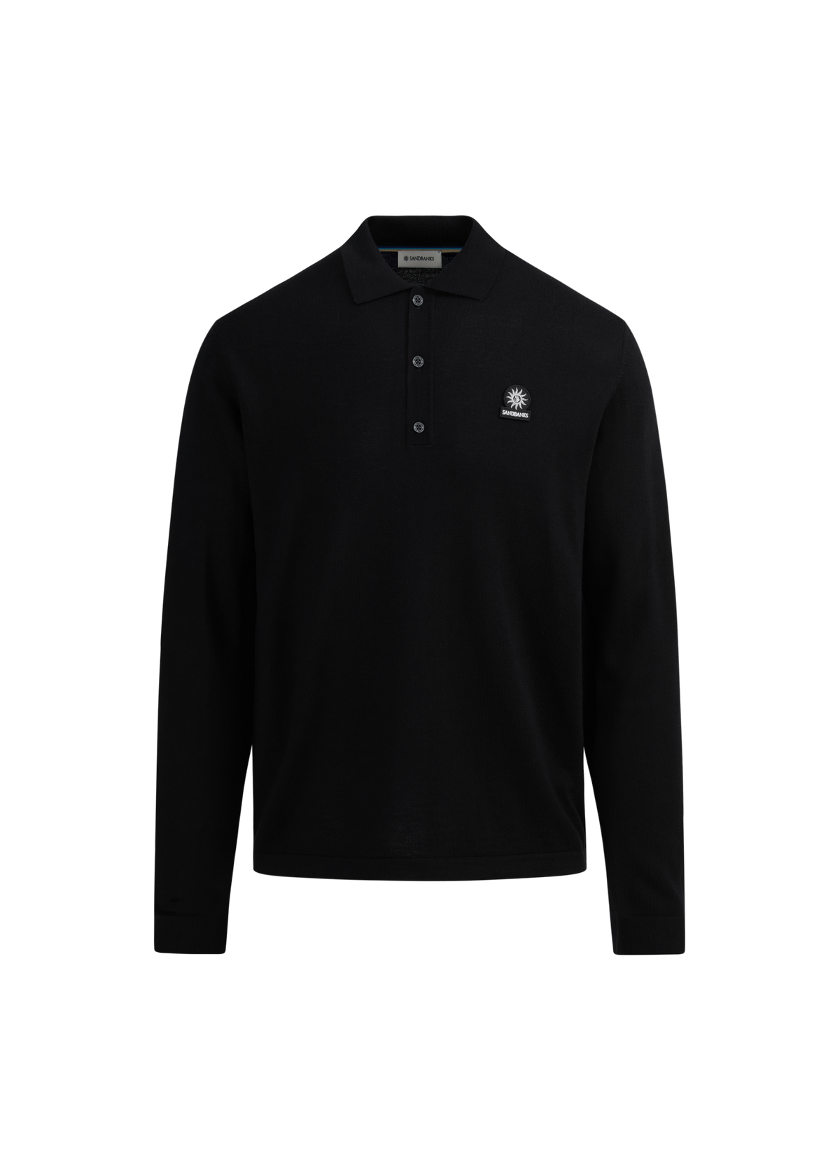 Merino Wool Button Polo Shirt - Black