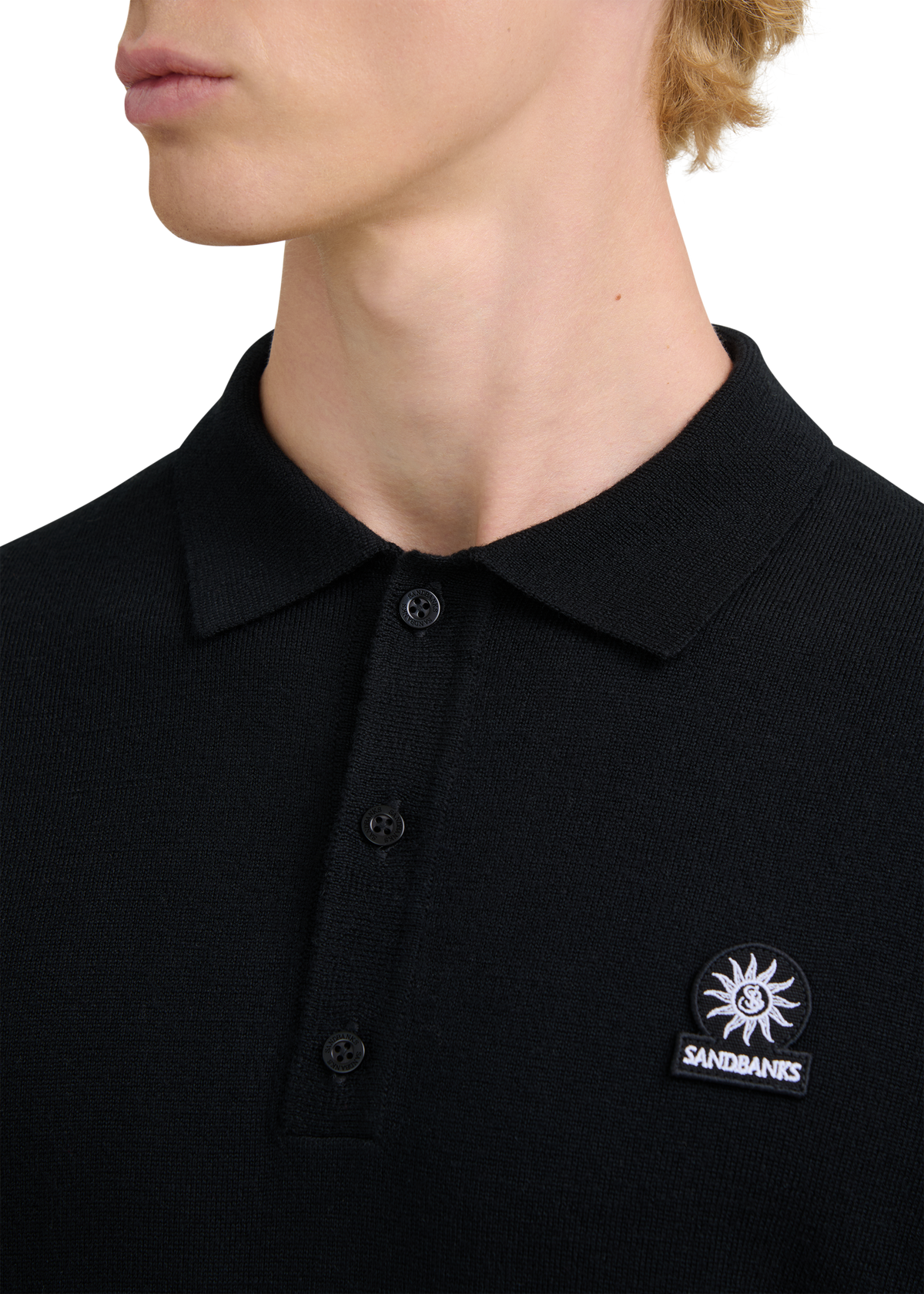 Merino Wool Button Polo Shirt - Black