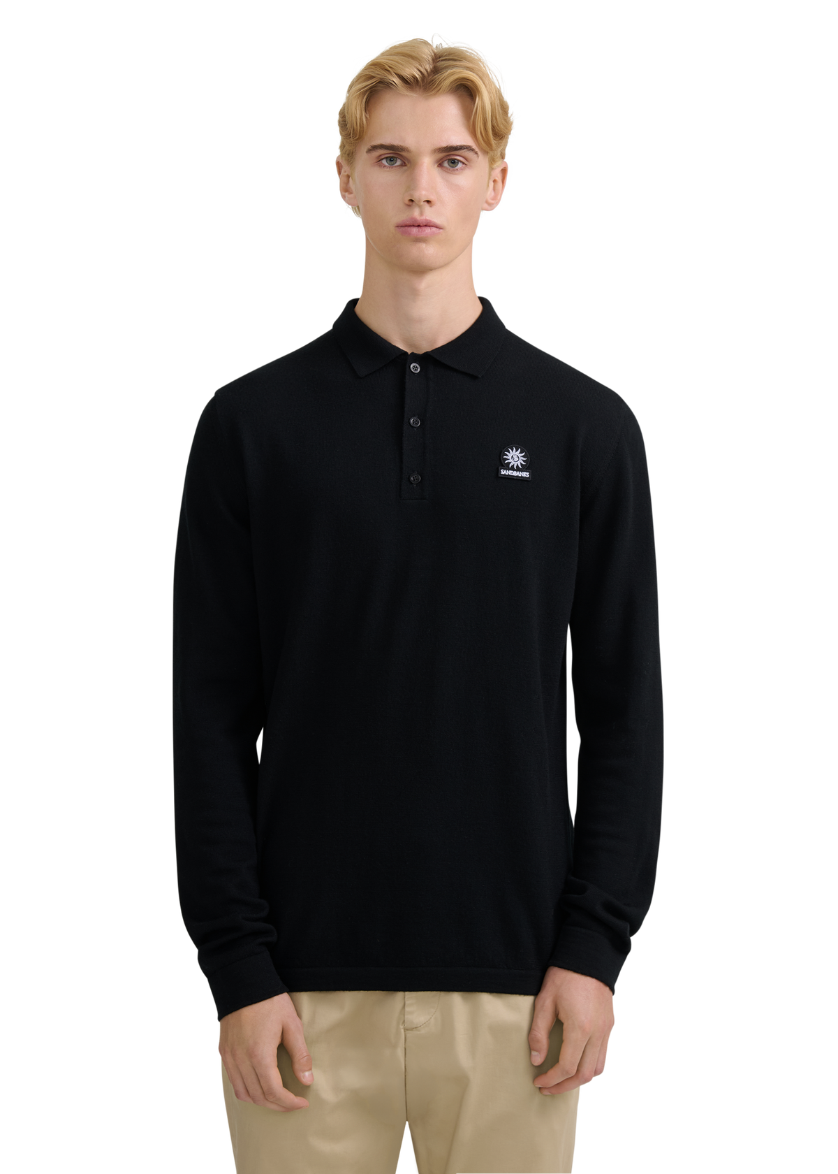 Merino Wool Button Polo Shirt - Black