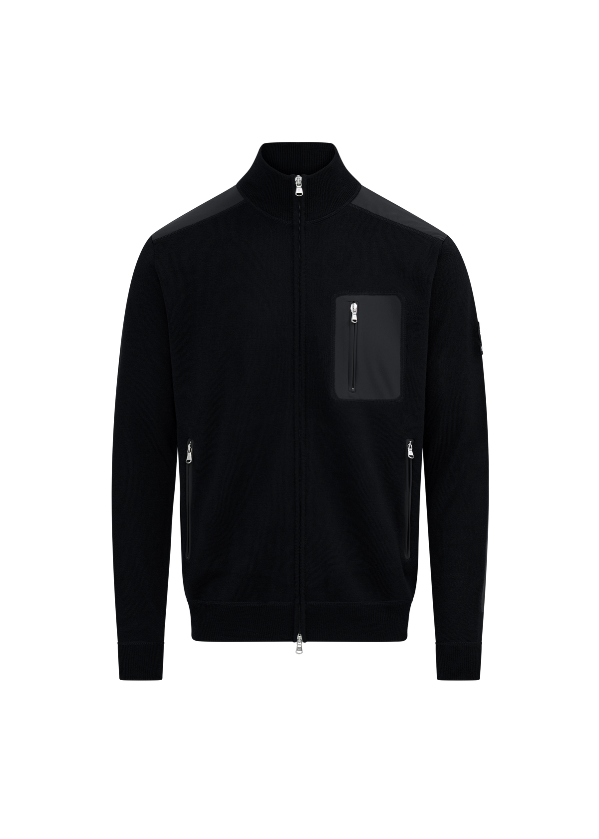 Technical Panelled Knit Zip Jacket - Black