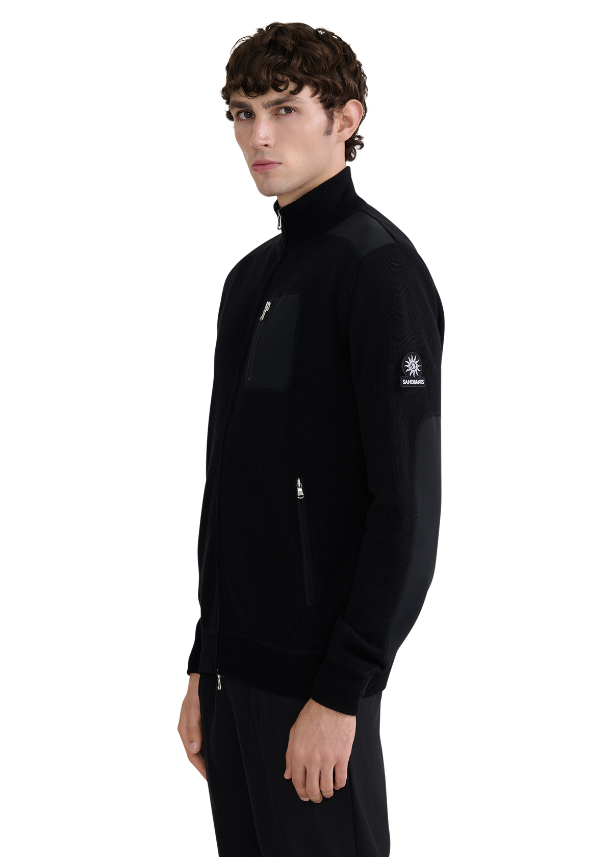 Technical Panelled Knit Zip Jacket - Black