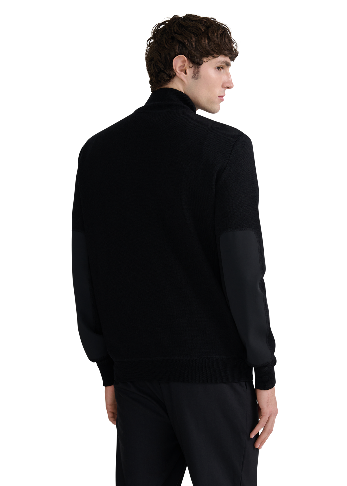 Technical Panelled Knit Zip Jacket - Black