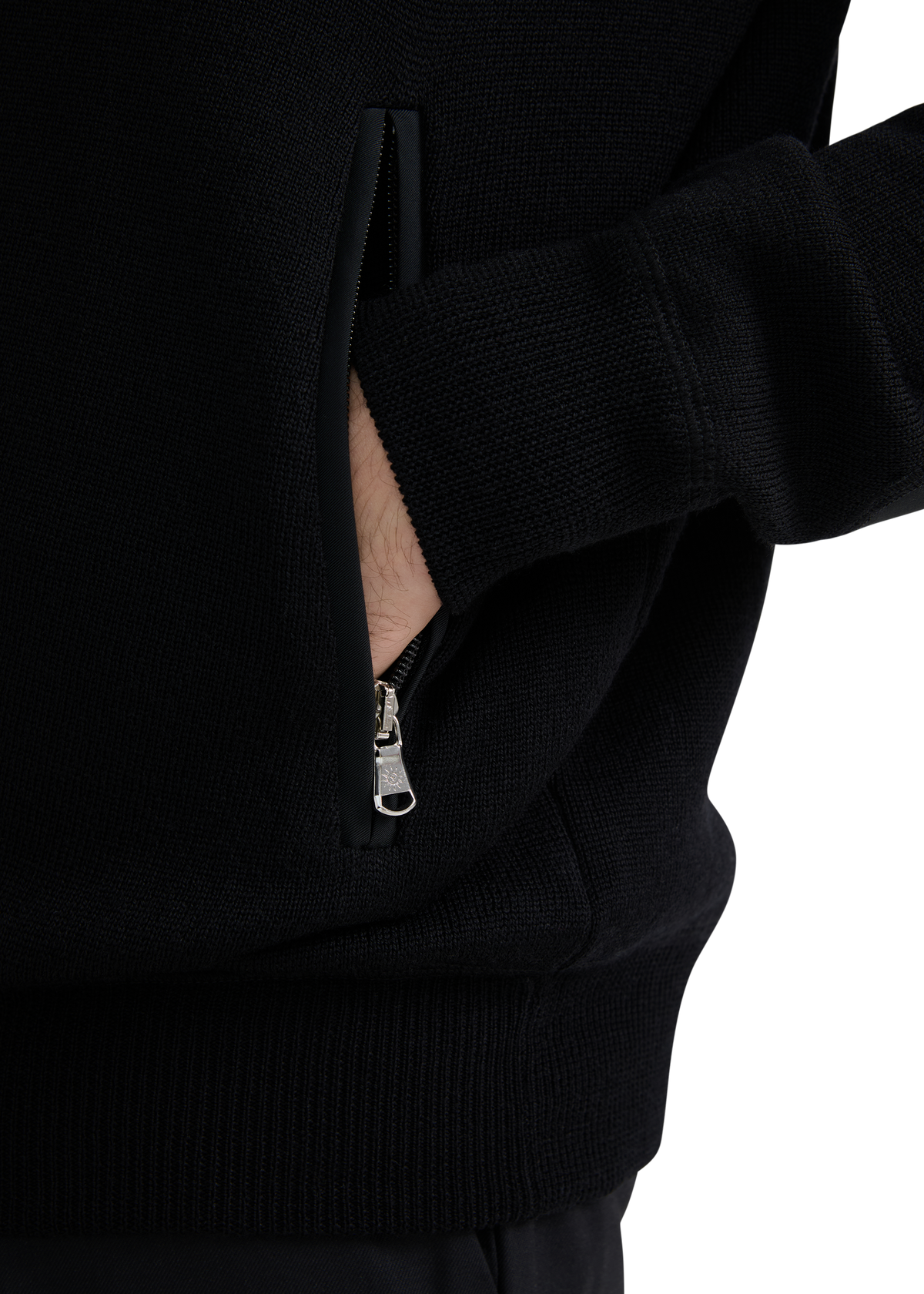 Technical Panelled Knit Zip Jacket - Black
