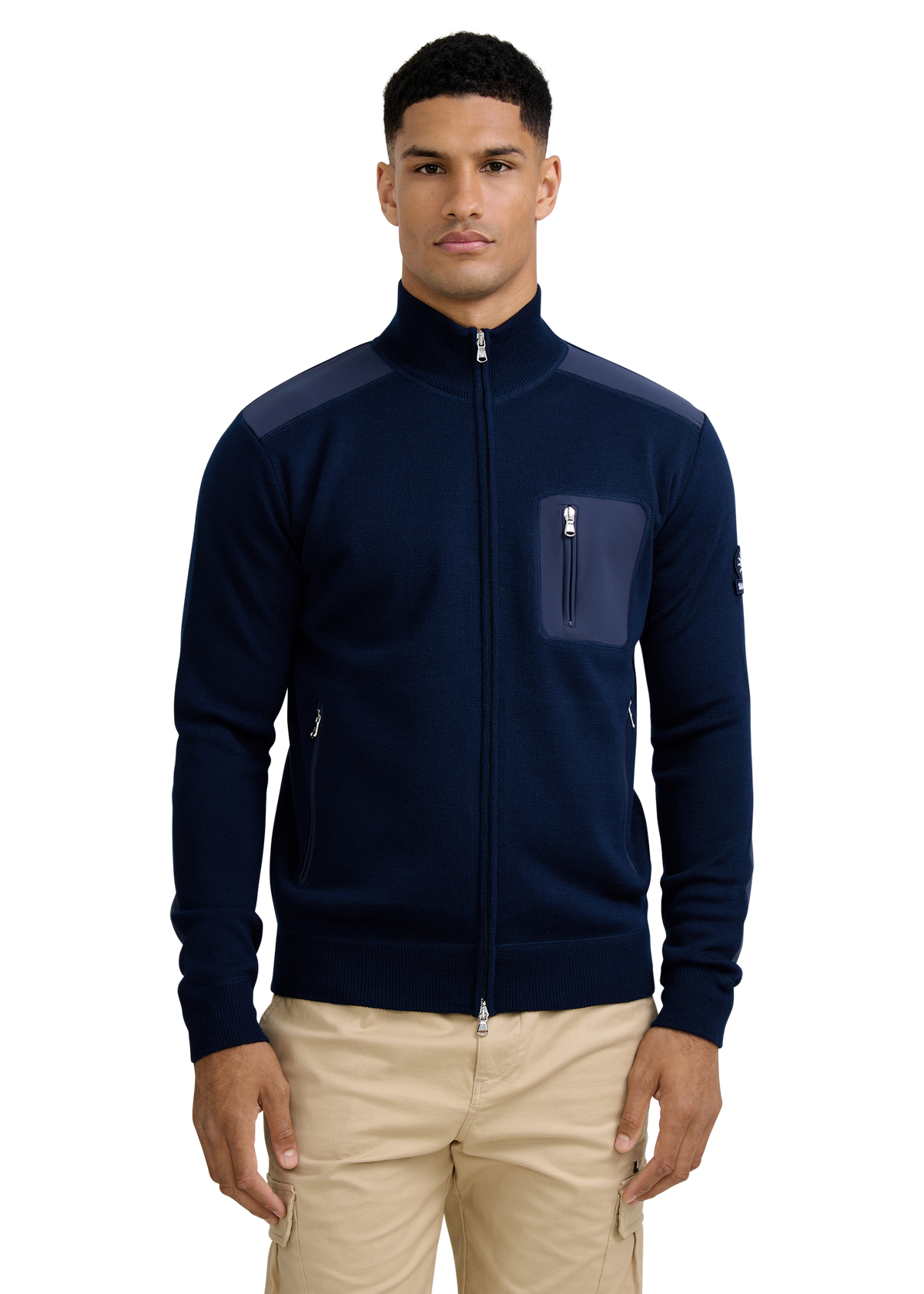 Technical Panelled Knit Zip Jacket - Navy