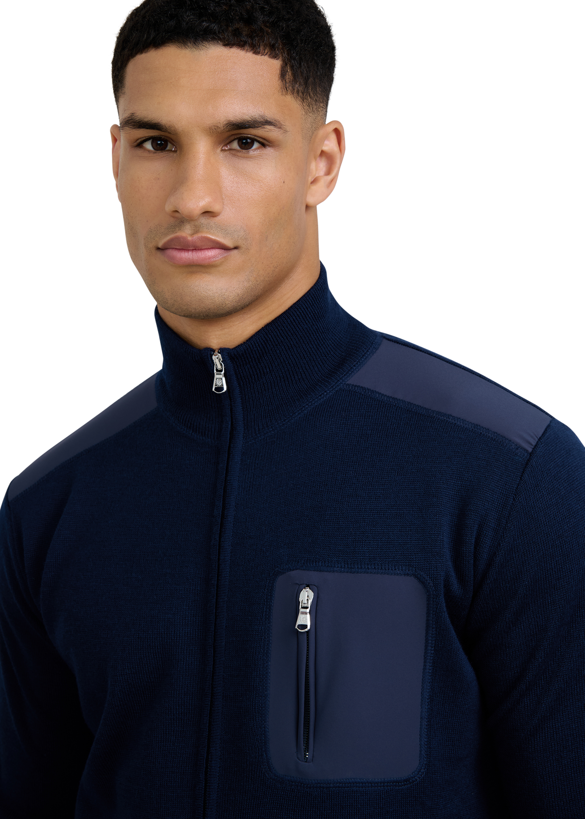 Technical Panelled Knit Zip Jacket - Navy