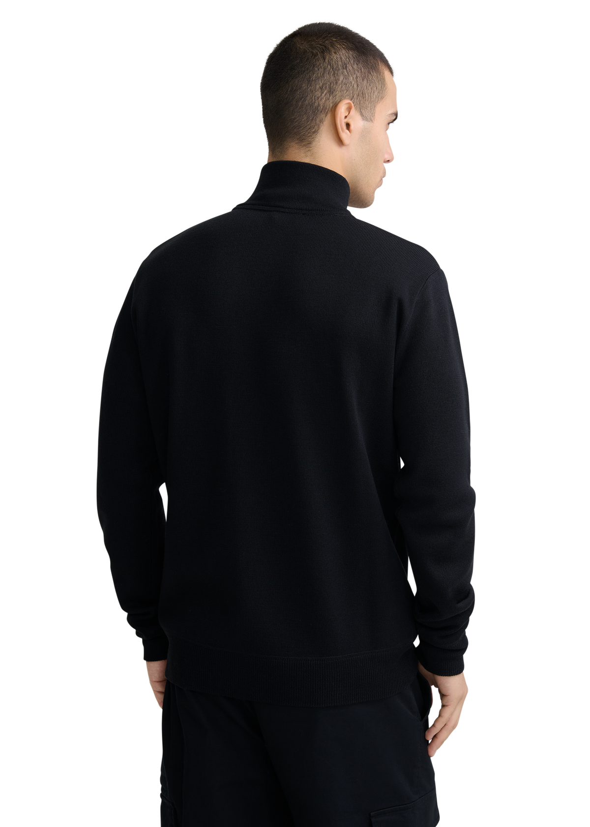 Technical Panelled Knit Quarter Zip - Black