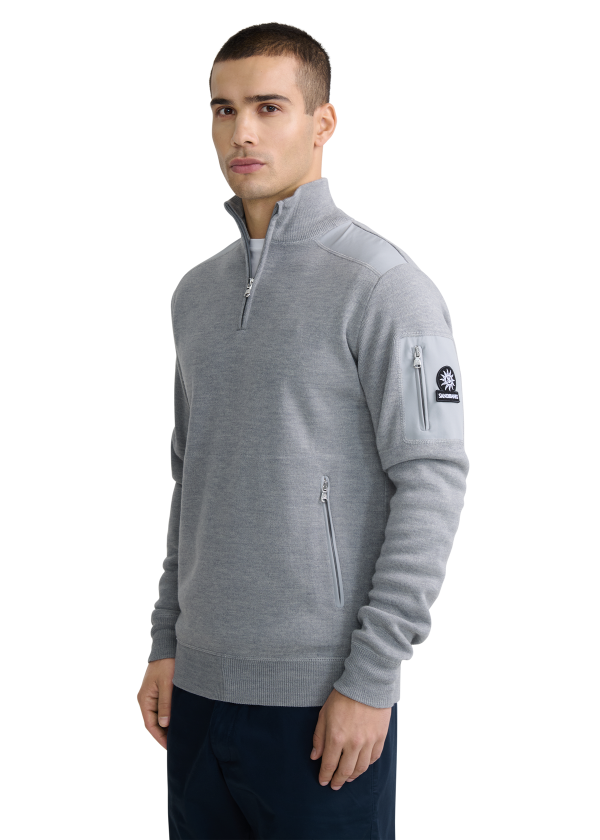 Technical Panelled Knit Quarter Zip - Light Grey