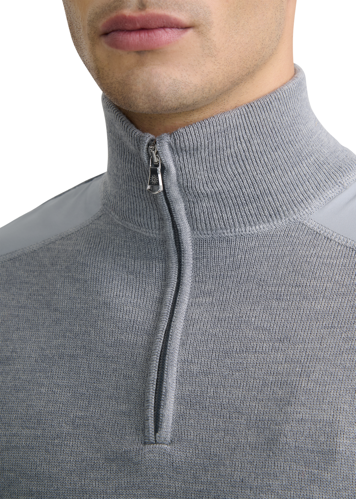 Technical Panelled Knit Quarter Zip - Light Grey