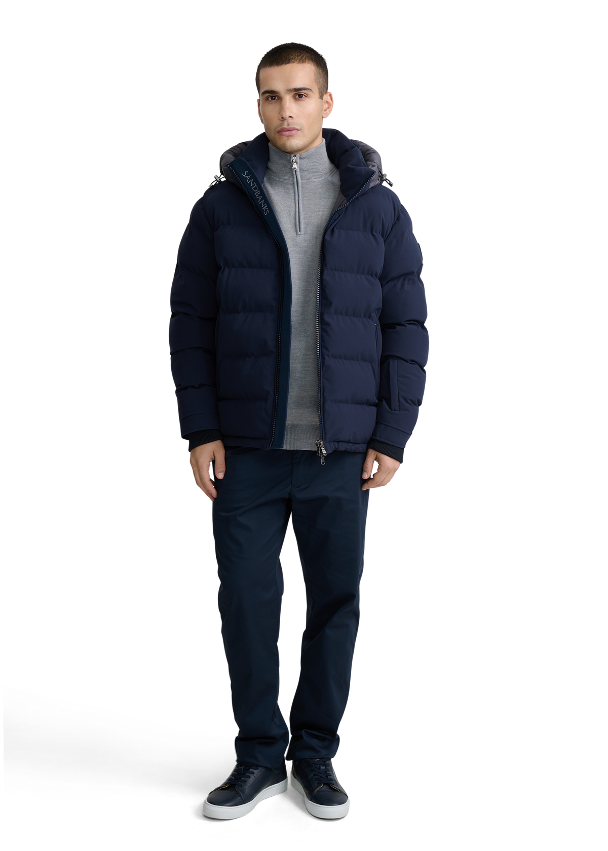 Technical Panelled Knit Quarter Zip - Light Grey