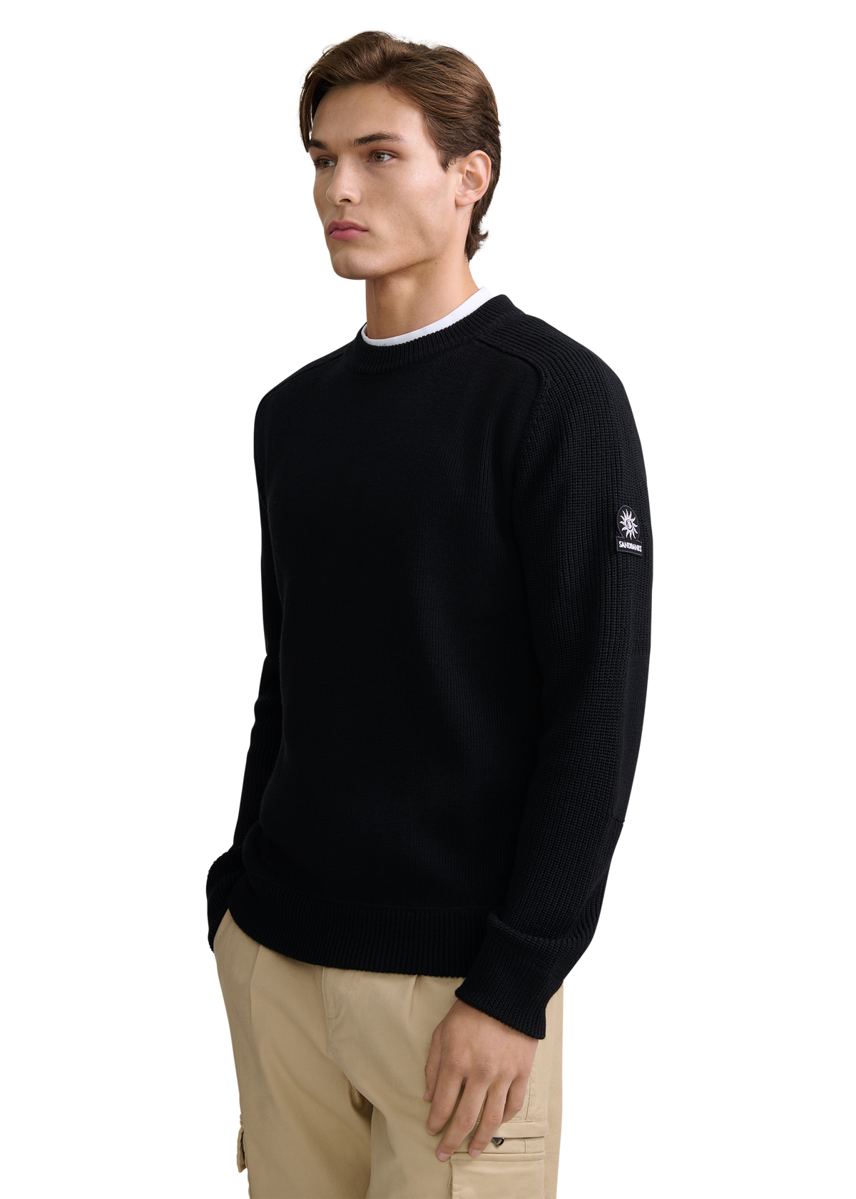Crew Neck Raglan with Cardigan Stitch Sleeve - Black