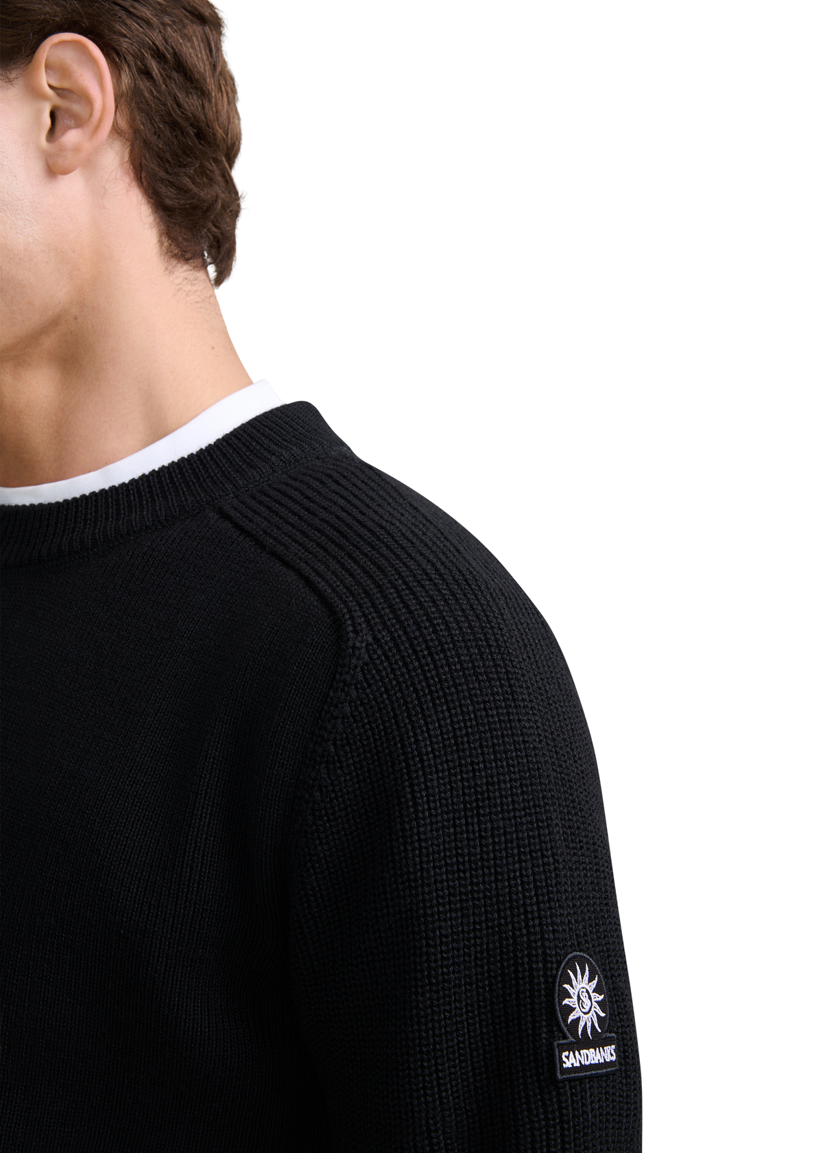 Crew Neck Raglan with Cardigan Stitch Sleeve - Black