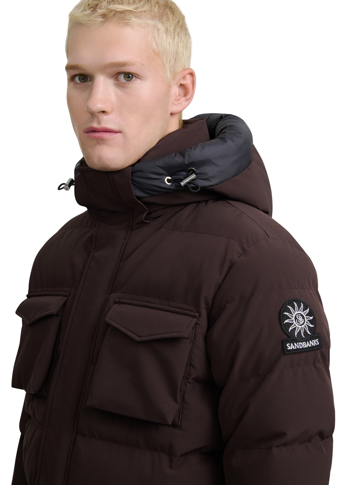 Sandbanks Branksome Long Puffer Jacket - Brown