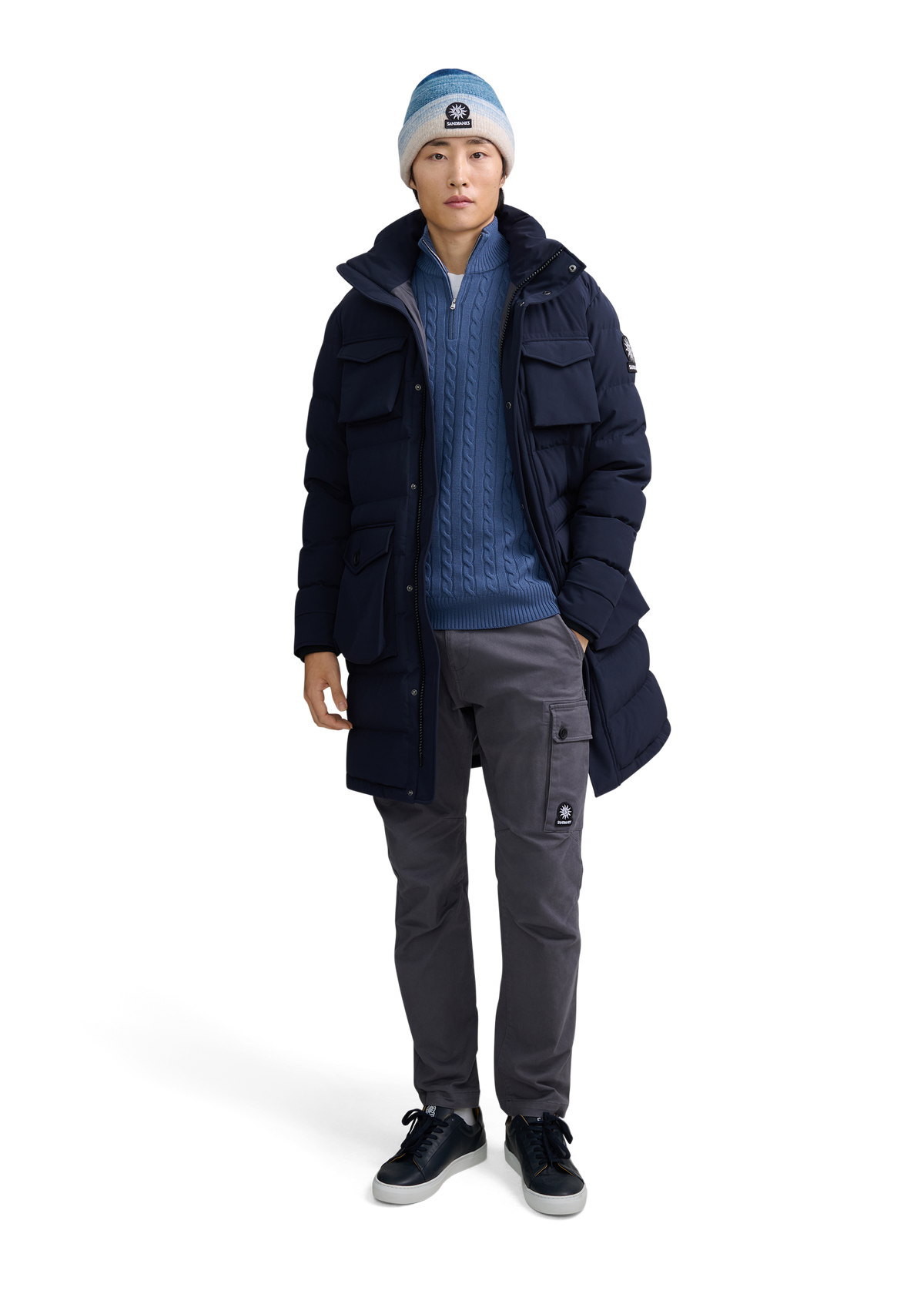 Sandbanks Branksome Long Puffer Jacket - Navy