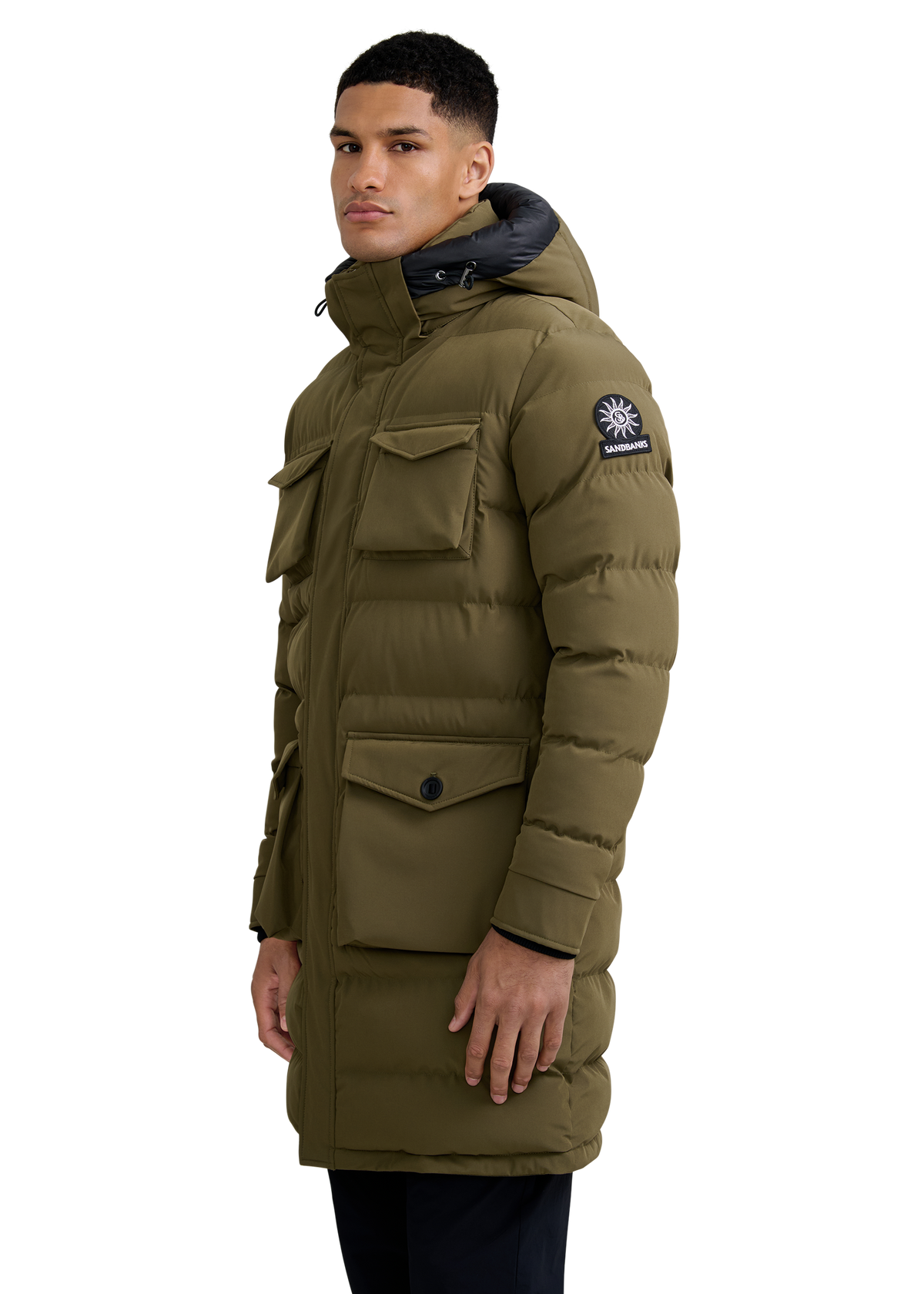 Sandbanks Branksome Long Puffer Jacket - Olive