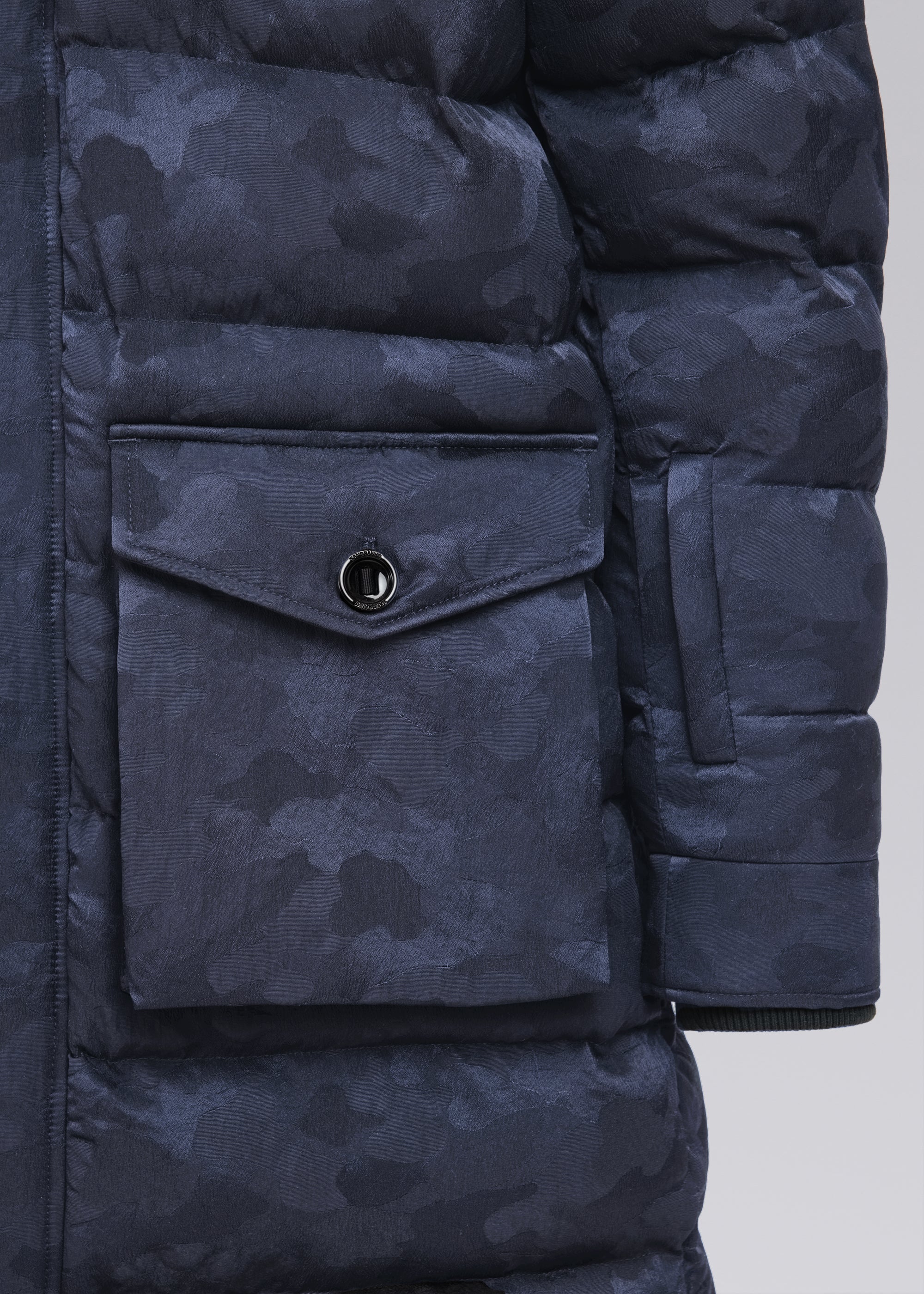 Sandbanks Carbon Collection ECONYL® Branksome Long Puffer Jacket - Navy Camo - Sandbanks