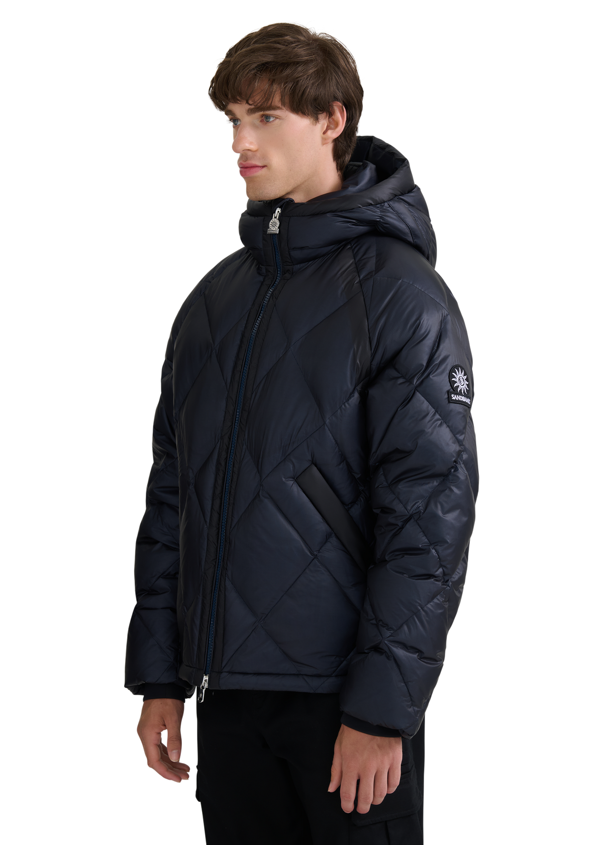 Diamond Quilted Down Jacket - Navy