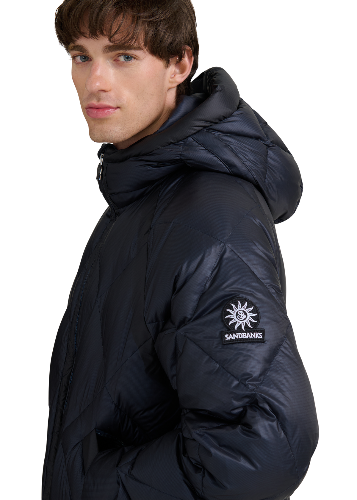 Diamond Quilted Down Jacket - Navy