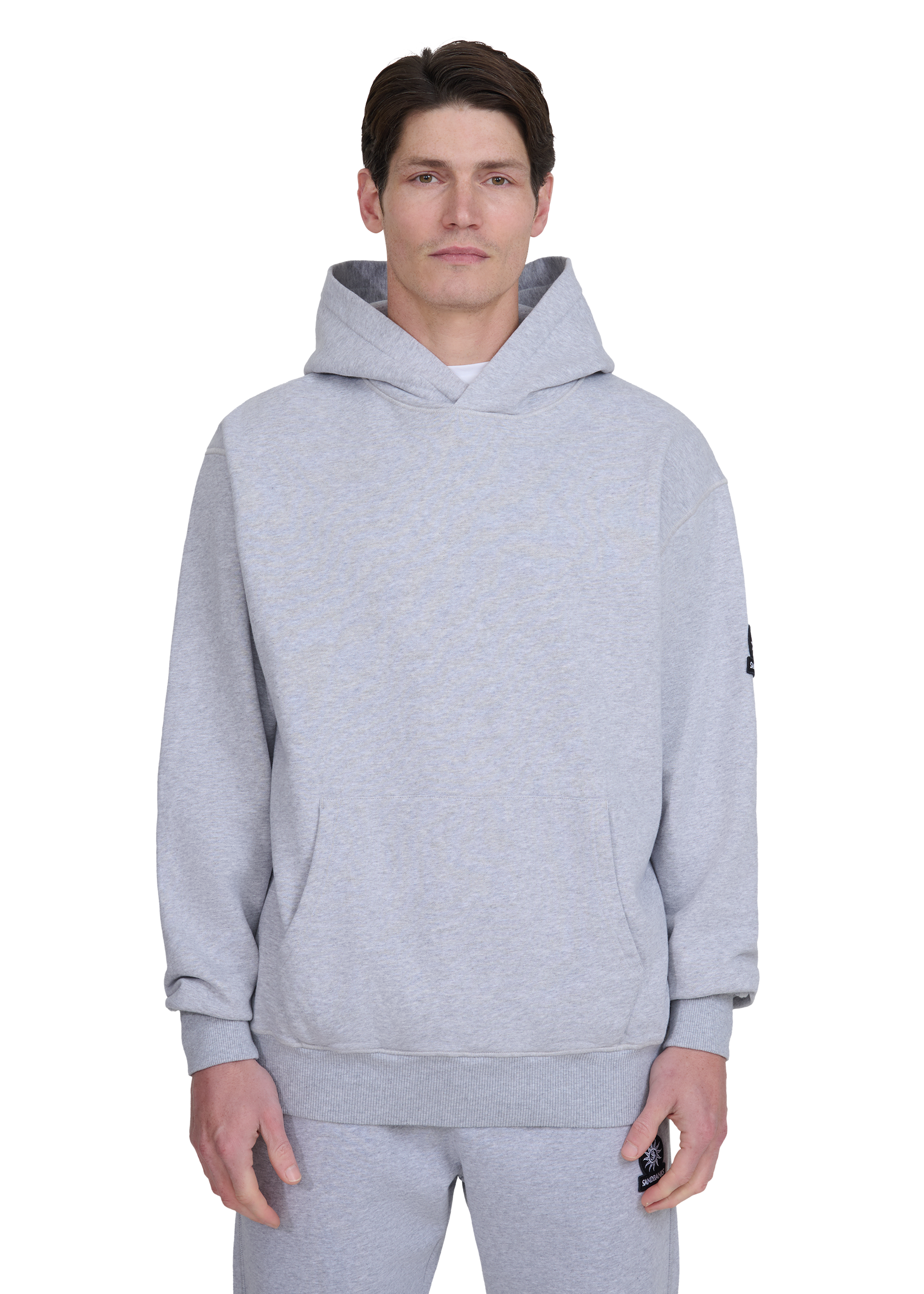 Sandbanks Badge Logo Hoodie - Grey Marl