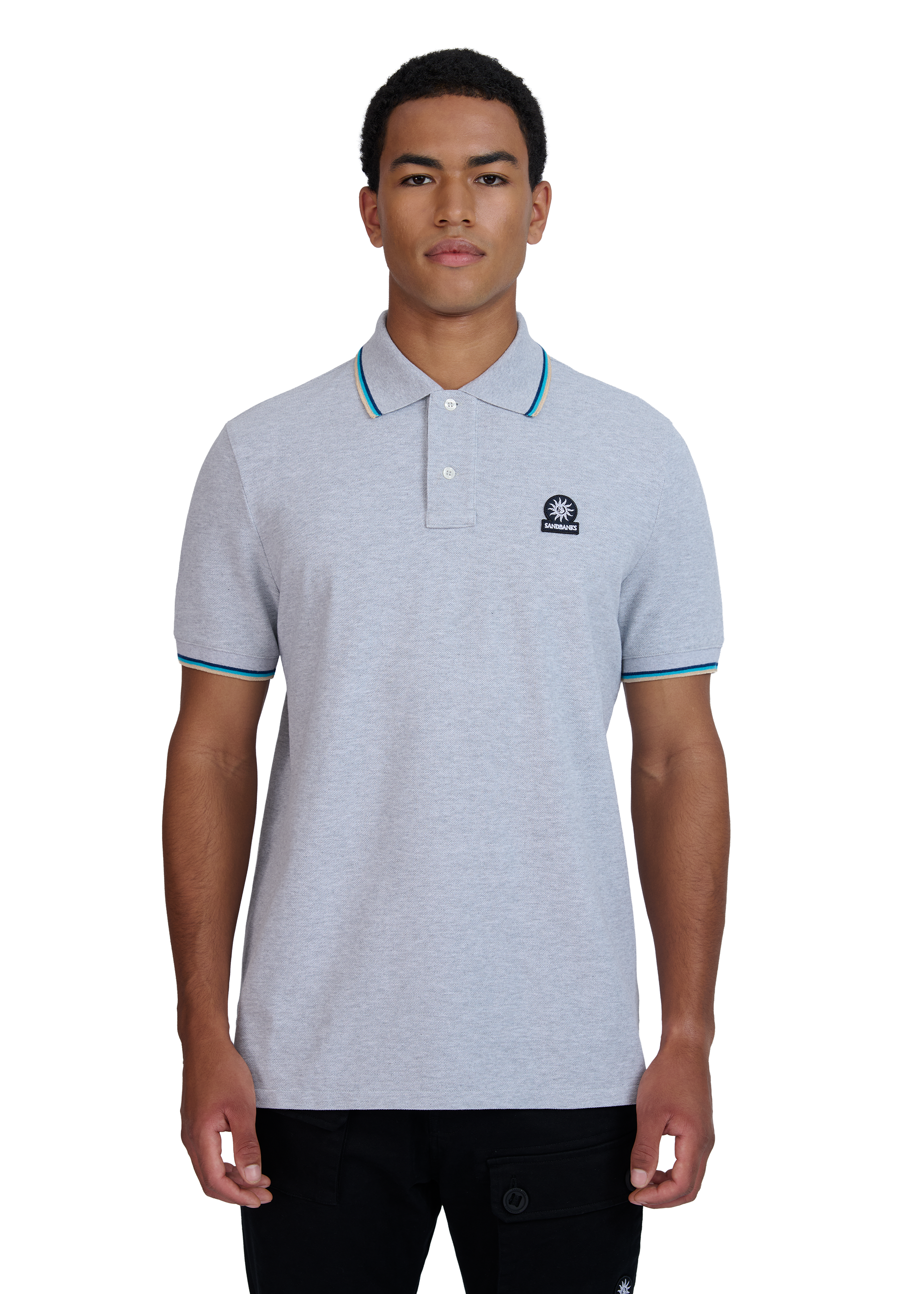 Sandbanks Badge Logo Polo Shirt - Grey Marl