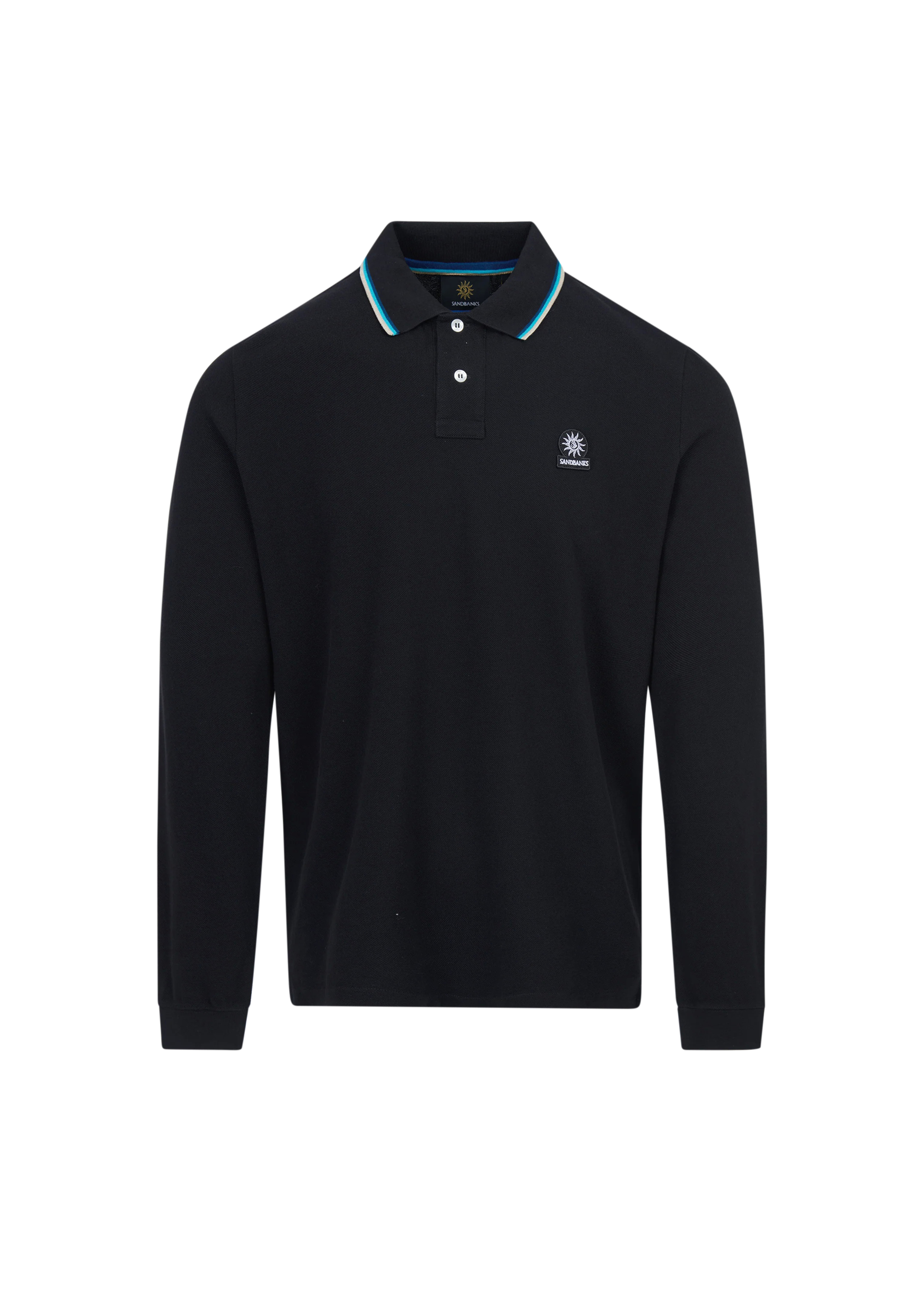 Sandbanks Badge Logo Long Sleeve Polo Shirt - Black