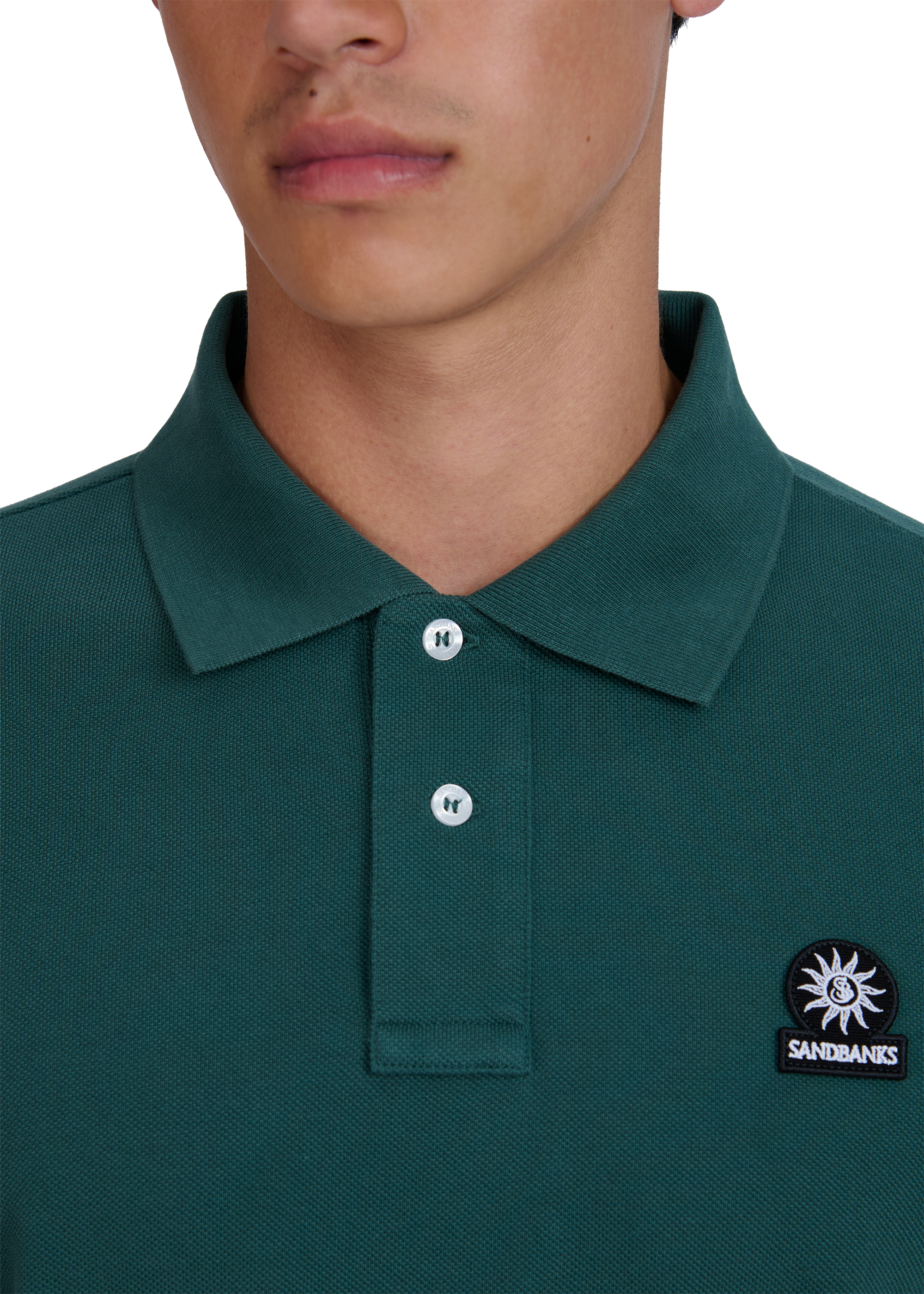 Sandbanks Badge Logo Pique Polo Shirt - Emerald Green