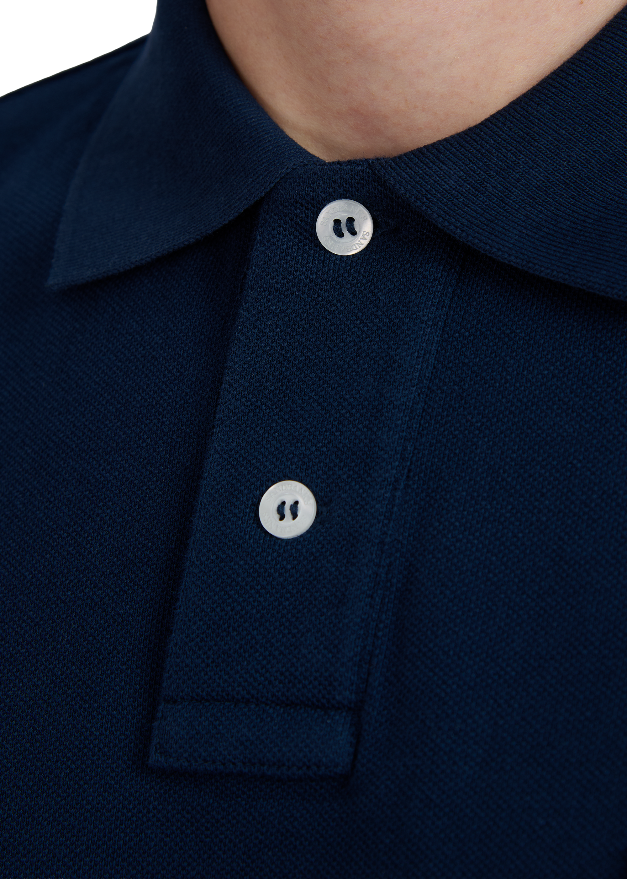 Sandbanks Embroidered Collar Pique Polo Shirt - Navy
