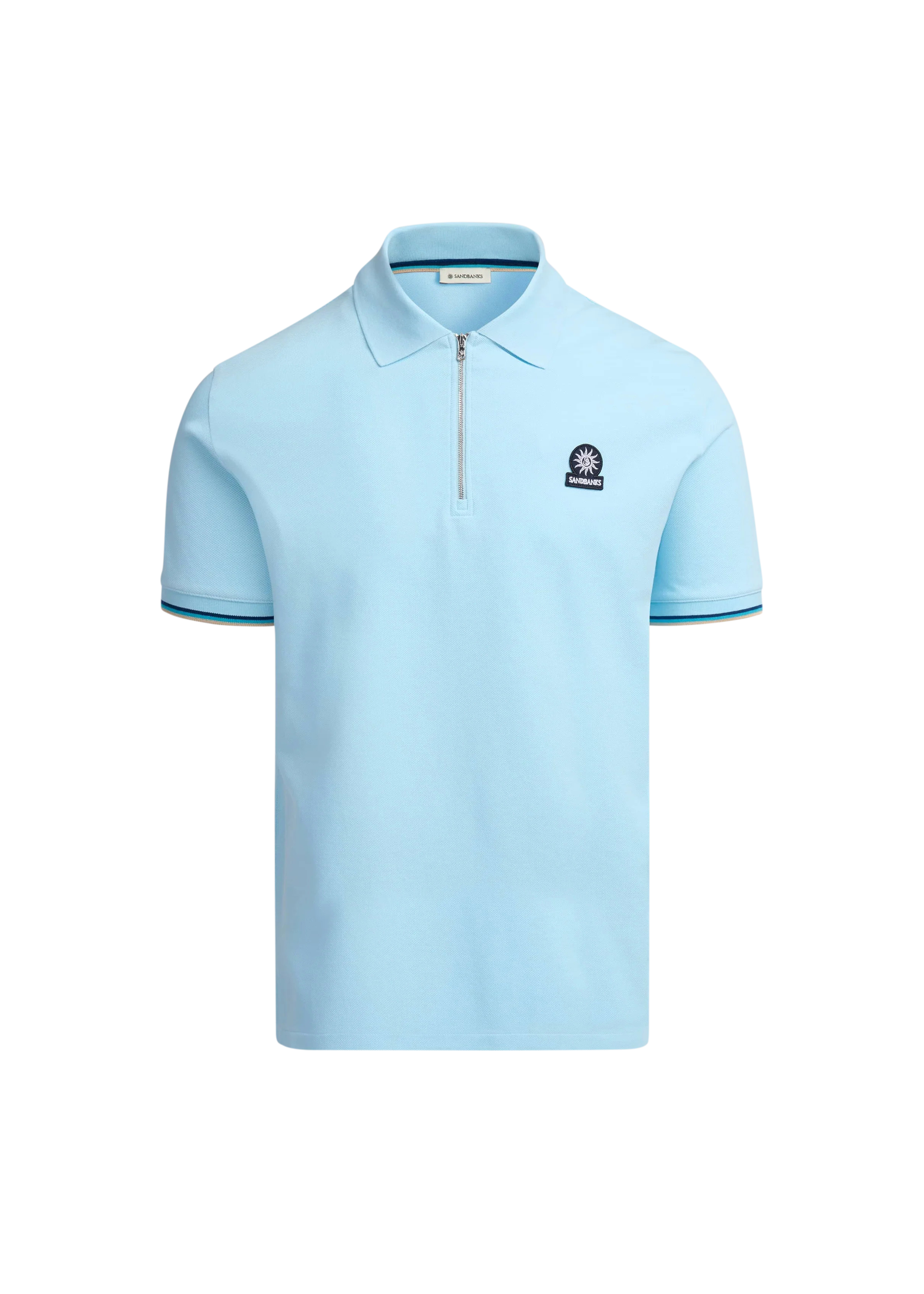 Sandbanks Badge Logo Zip Polo Shirt - Crystal Blue