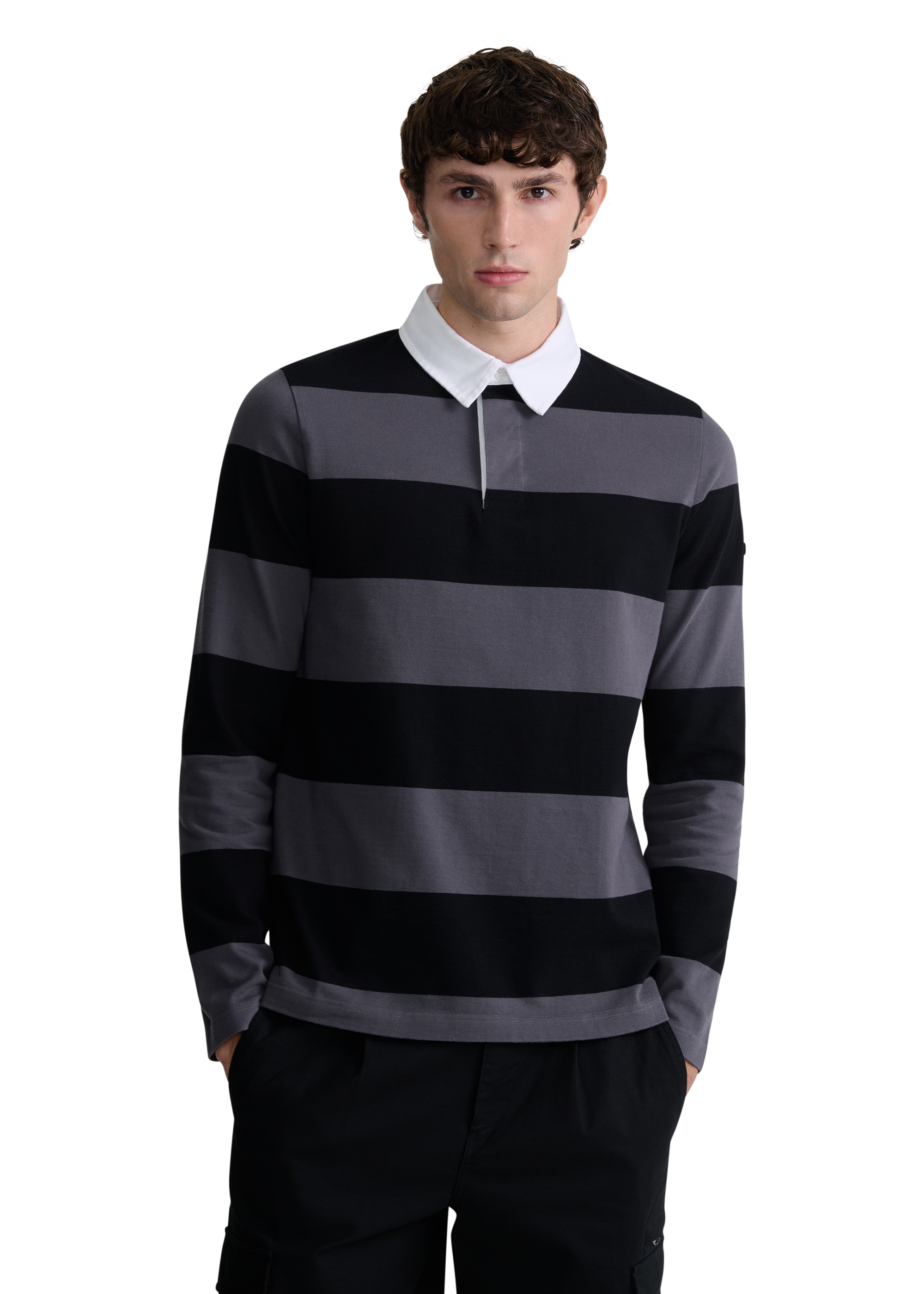 Sandbanks Stripe Rugby Polo Shirt - Black/Anthracite