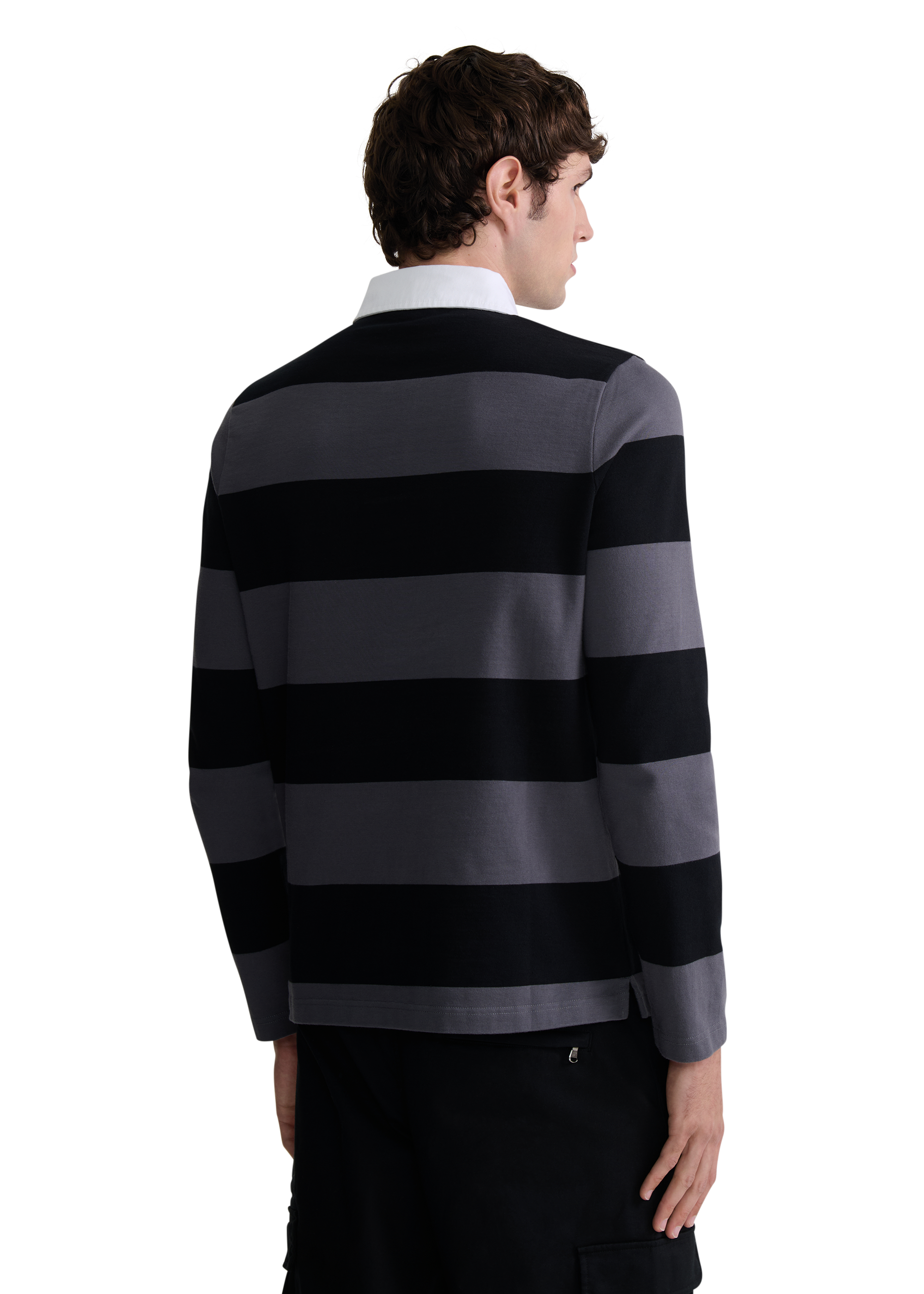 Sandbanks Stripe Rugby Polo Shirt - Black/Anthracite
