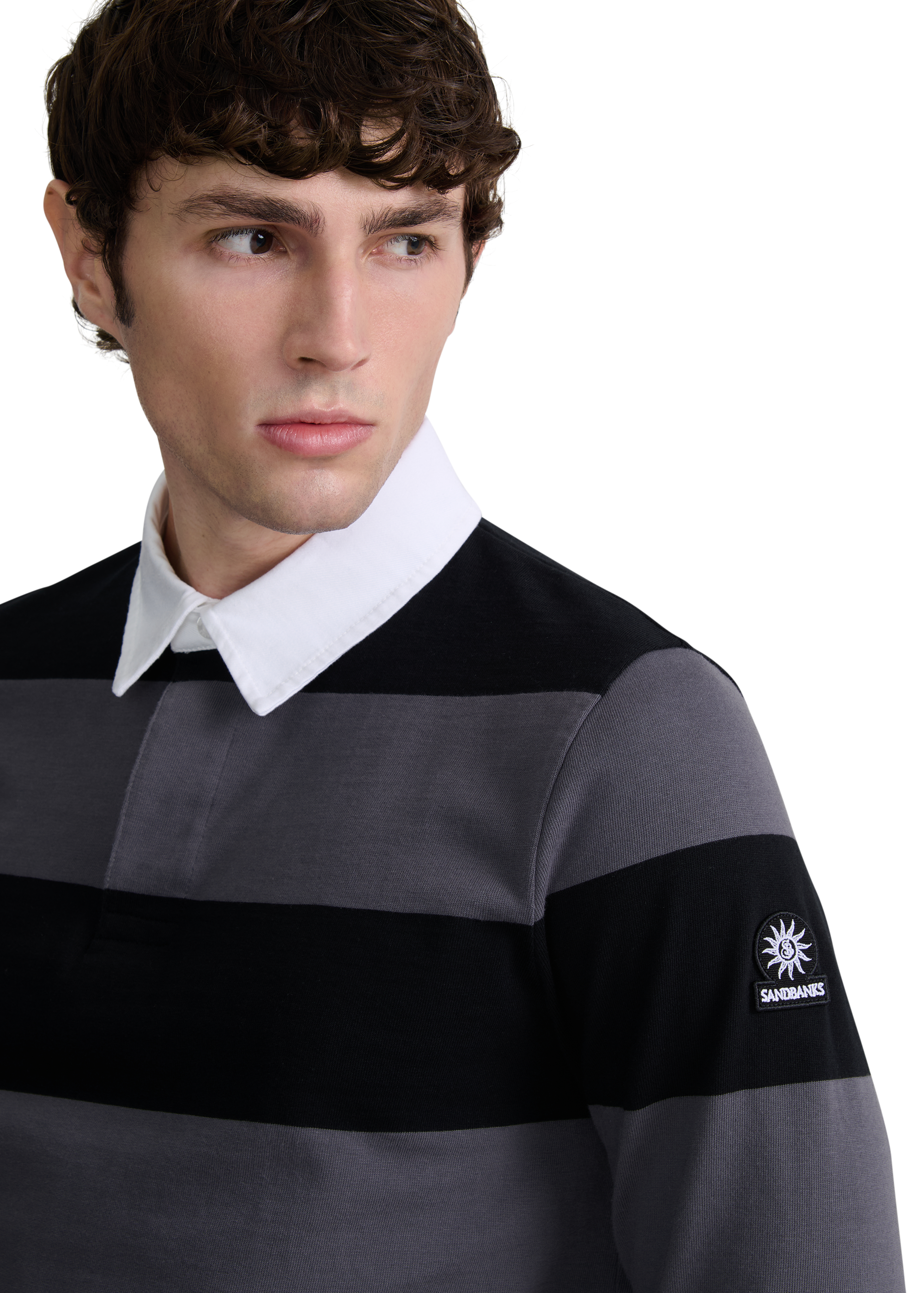 Sandbanks Stripe Rugby Polo Shirt - Black/Anthracite