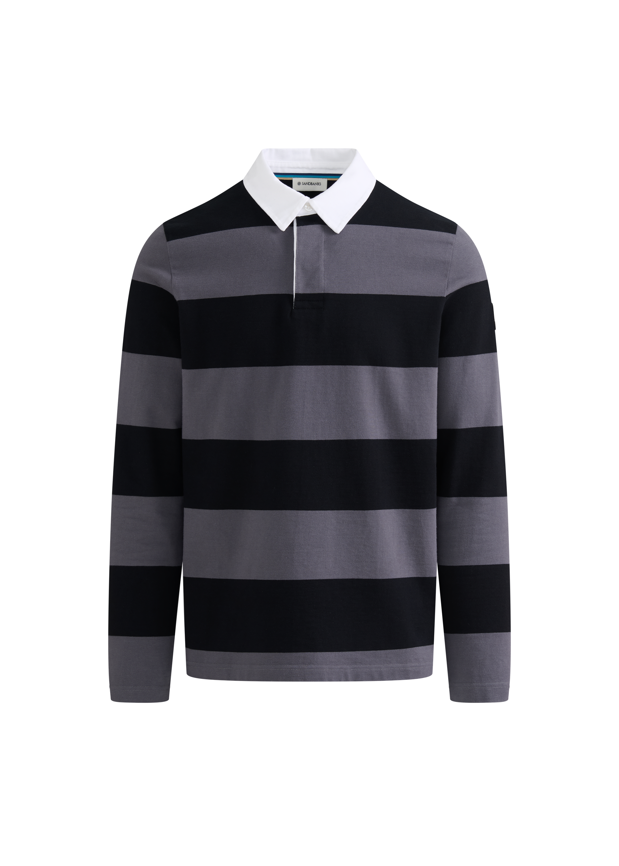 Sandbanks Stripe Rugby Polo Shirt - Black/Anthracite