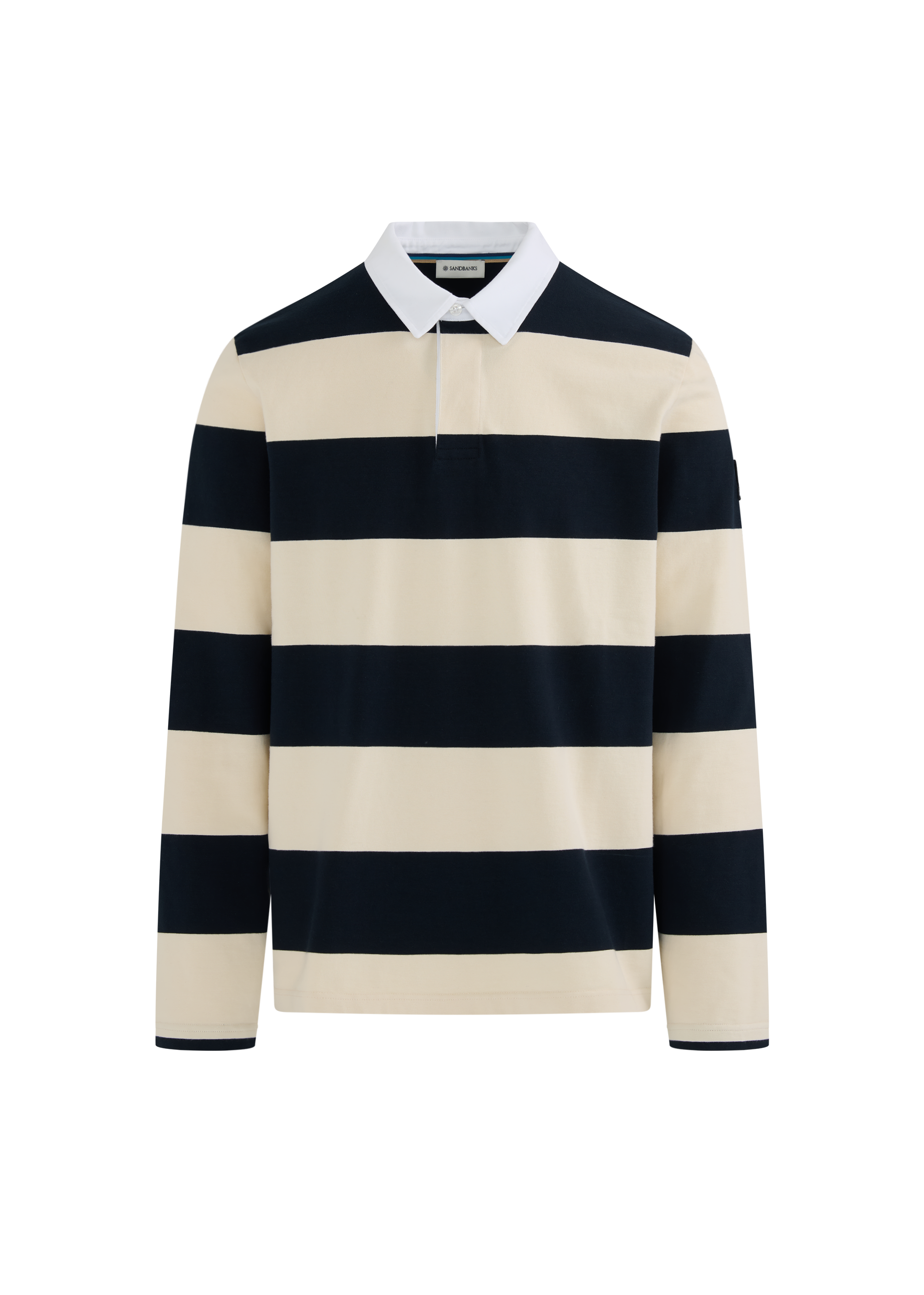 Sandbanks Stripe Rugby Polo Shirt- Navy/Ecru