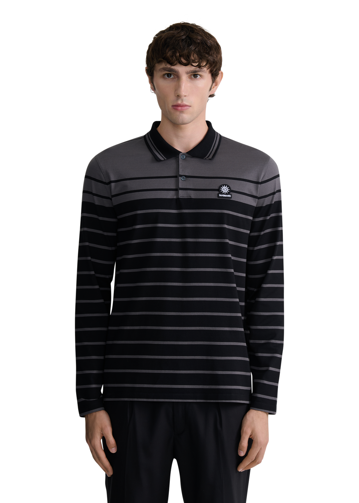 Engineered Stripe Polo Shirt - Black/Anthracite