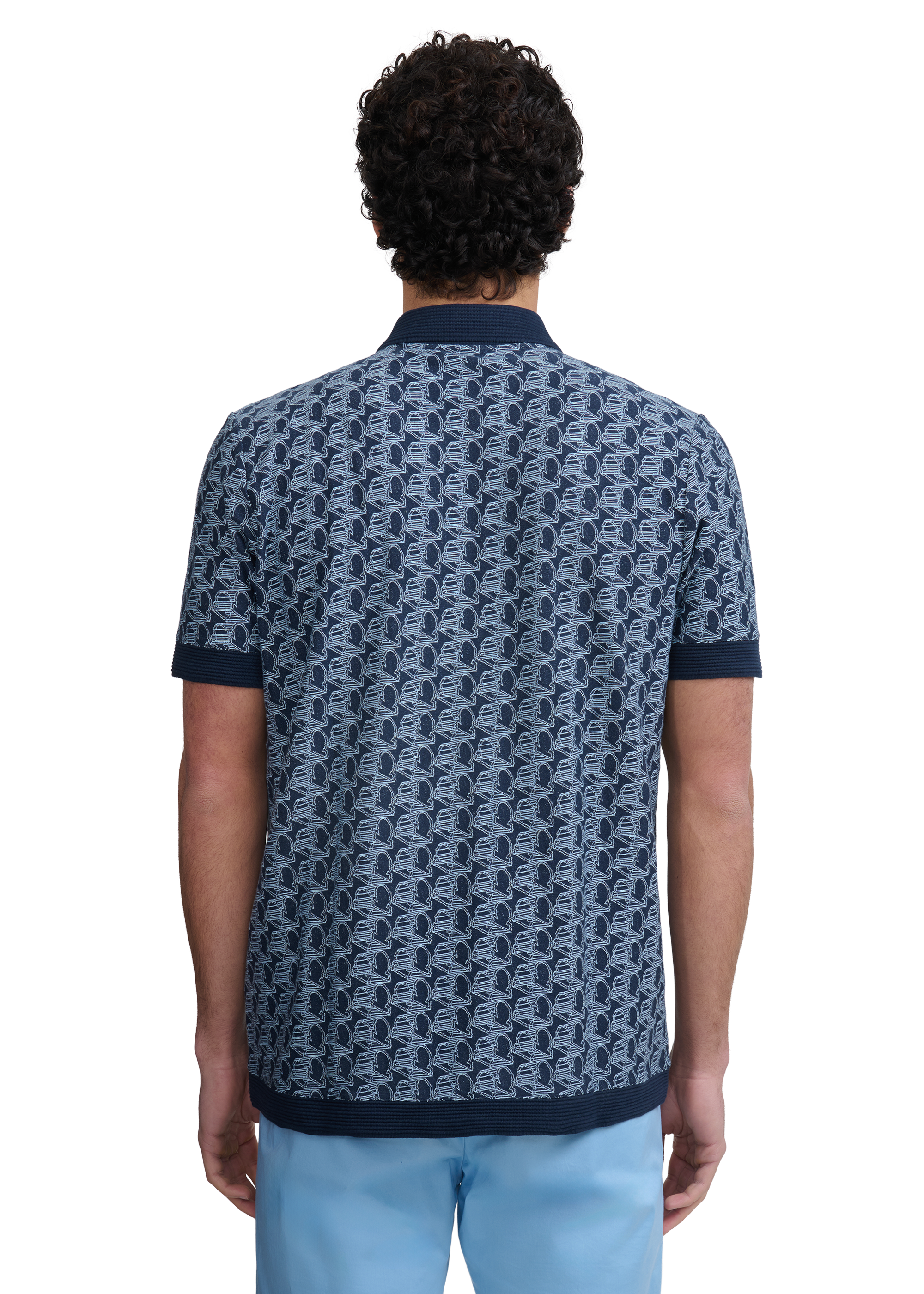 Sandbanks Jacquard Full Button Polo Shirt - Navy