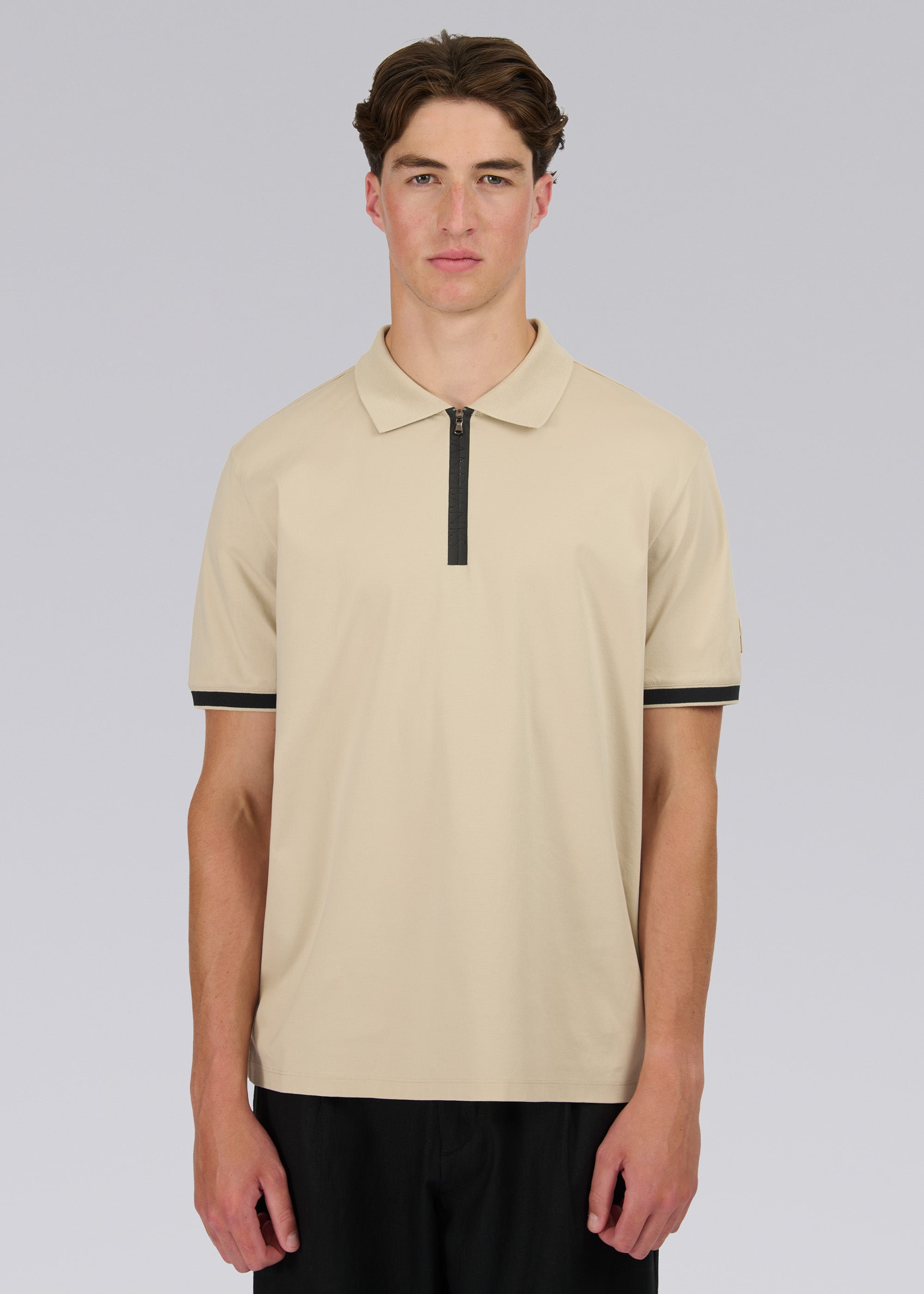 Sandbanks Silicone Zip Polo Shirt - Stone