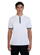 Model wearing Sandbanks Silicone Zip Polo Shirt - White